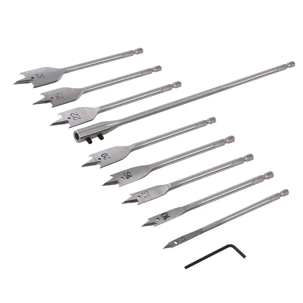 Silverline Flat Bit & Extension Arm Set 10pce 6 - 32mm 481937  White Rose Tools
