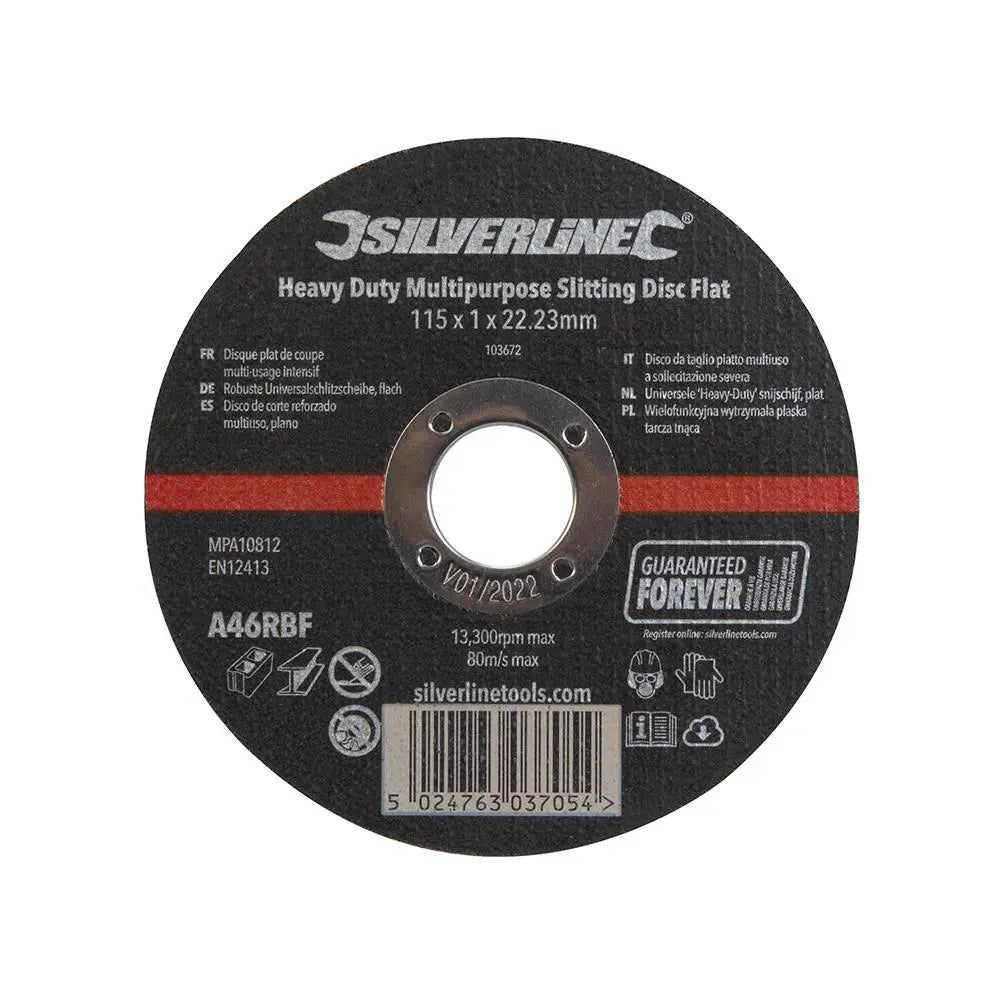 Silverline Heavy Duty Flat Multipurpose Slitting Disc 115 x 1 x 22.23mm