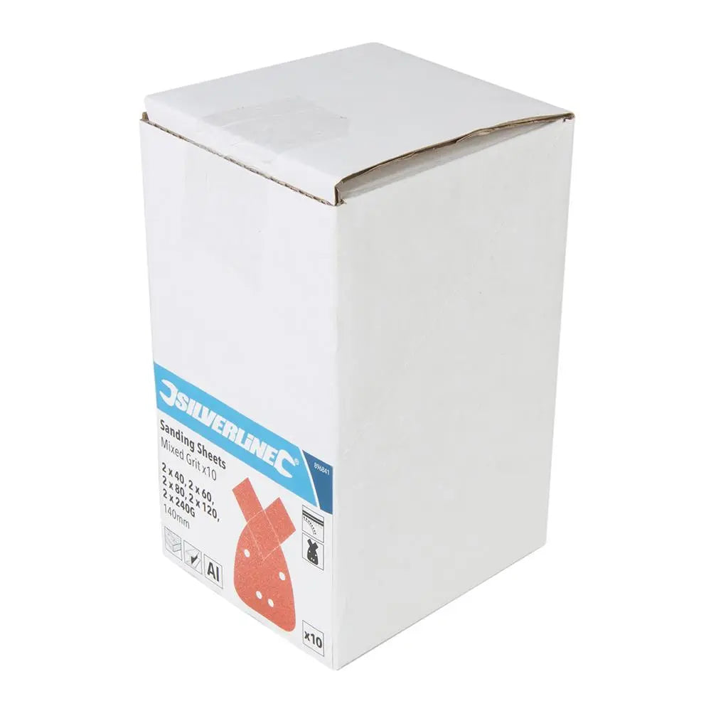 Silverline Hook & Loop Detail Sander Sheets Tips 140mm 10pk 2 x 40, 60, 80, 120, 240G 896841 White Rose Tools