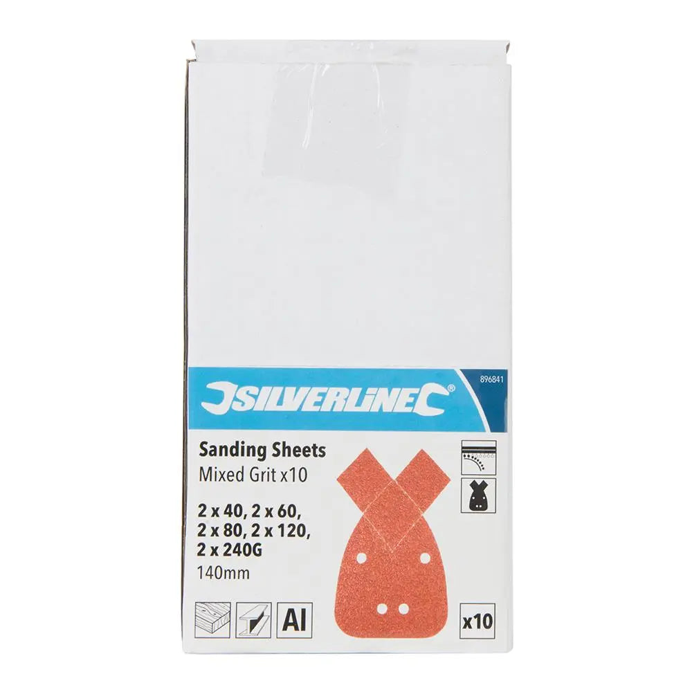 Silverline Hook & Loop Detail Sander Sheets Tips 140mm 10pk 2 x 40, 60, 80, 120, 240G 896841 White Rose Tools