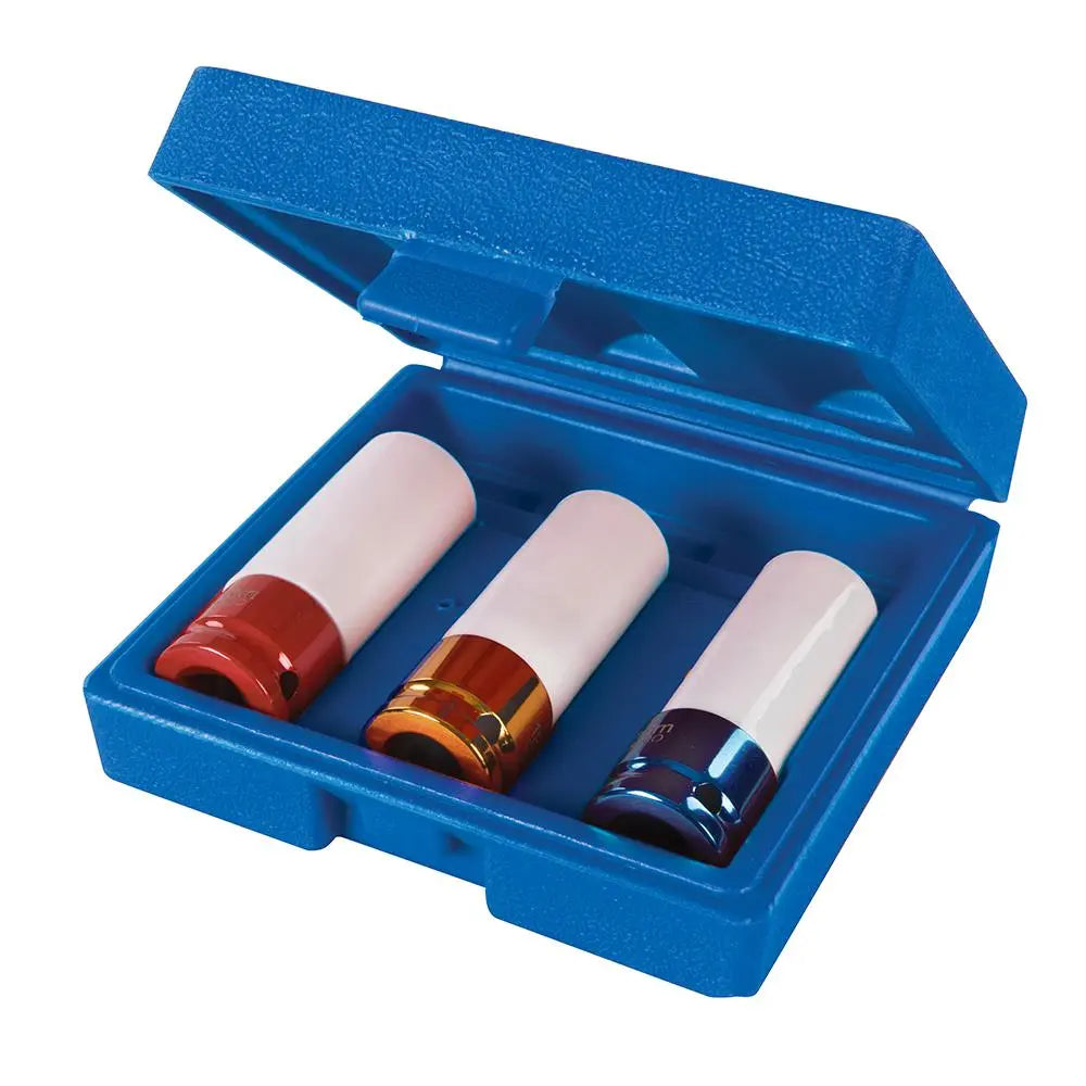 Silverline Impact Alloy Wheel Nut Socket Set 3pce 1/2" / 17, 19 & 21mm 990253 White Rose Tools