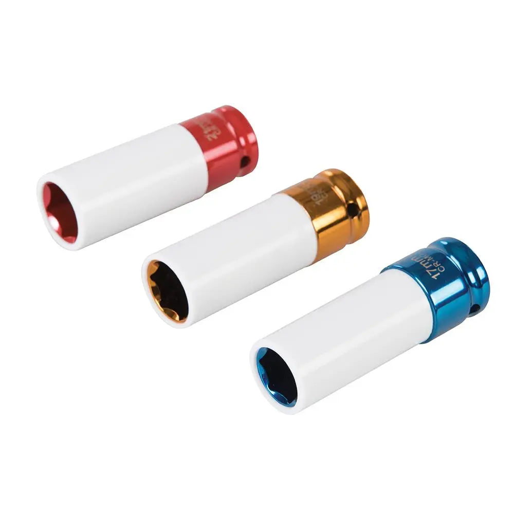 Silverline Impact Alloy Wheel Nut Socket Set 3pce 1/2" / 17, 19 & 21mm 990253 White Rose Tools