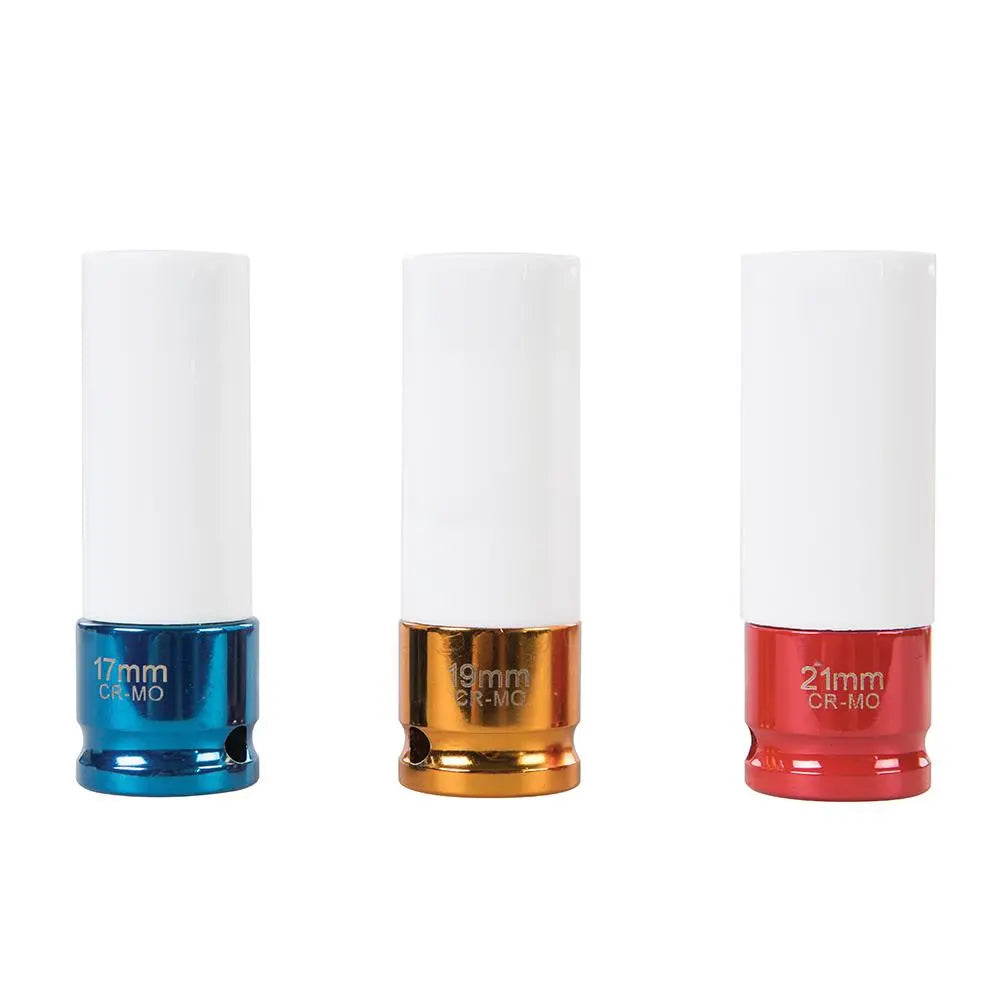 Silverline Impact Alloy Wheel Nut Socket Set 3pce 1/2" / 17, 19 & 21mm 990253 White Rose Tools