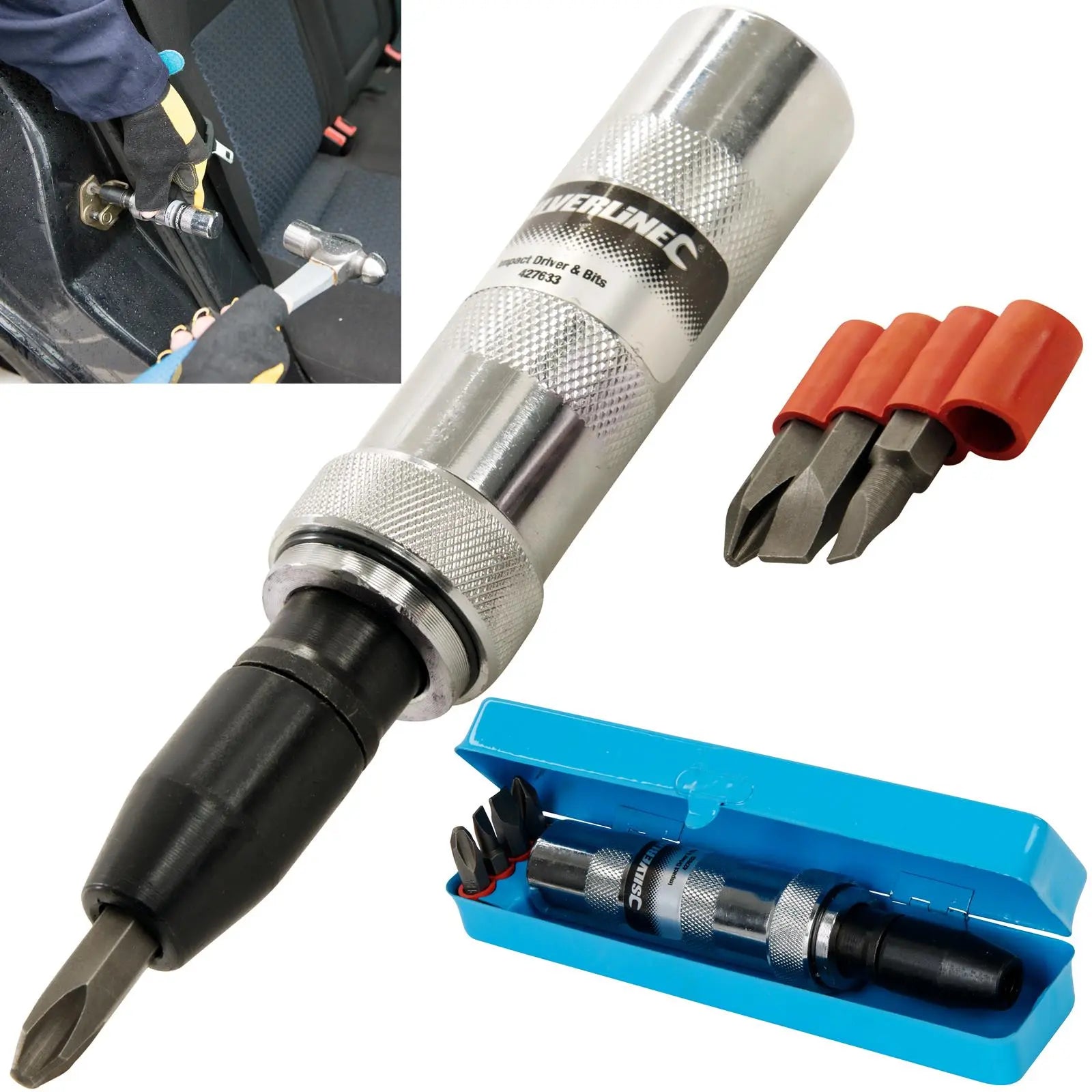 Silverline Impact Driver & Bits Driver Screwdriver Reversible Hammer