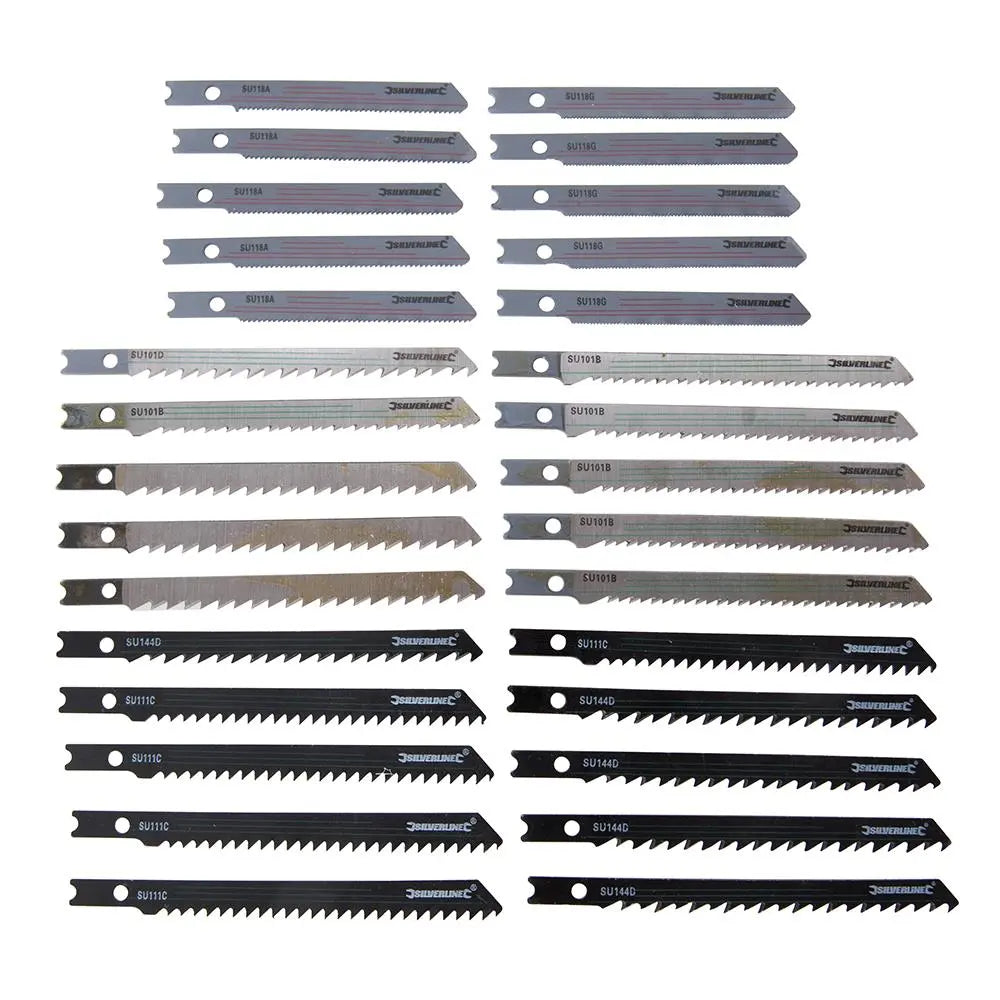 Silverline Jigsaw Blade Set Universal Fitting 30pce Wood/Metal 234292  White Rose Tools