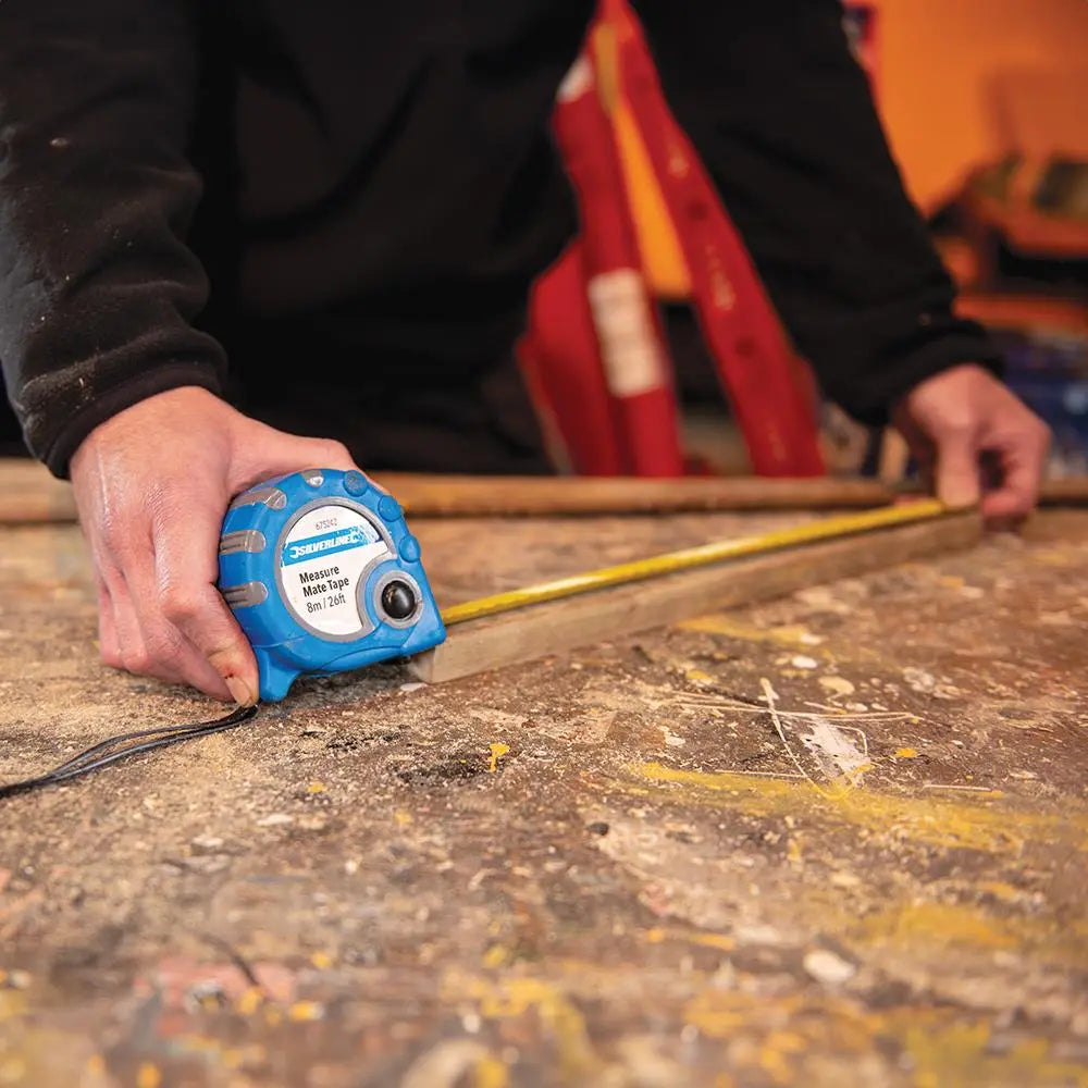 Silverline Measure Mate Tape 8m / 26ft x 25mm 675242 White Rose Tools