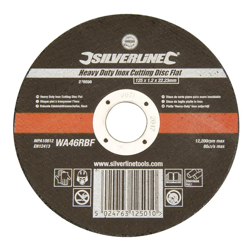 Silverline Metal Cutting Disc Heavy Duty 125x1.2x22.23mm Inox Flat Alloy
