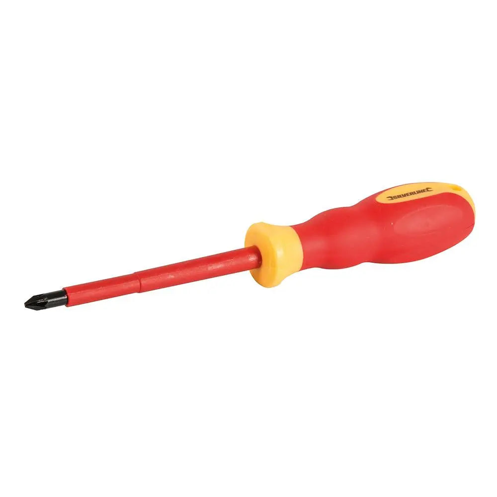 Silverline VDE Soft-Grip Electricians Screwdriver Pozidriv PZ2 x 100mm 511076 White Rose Tools
