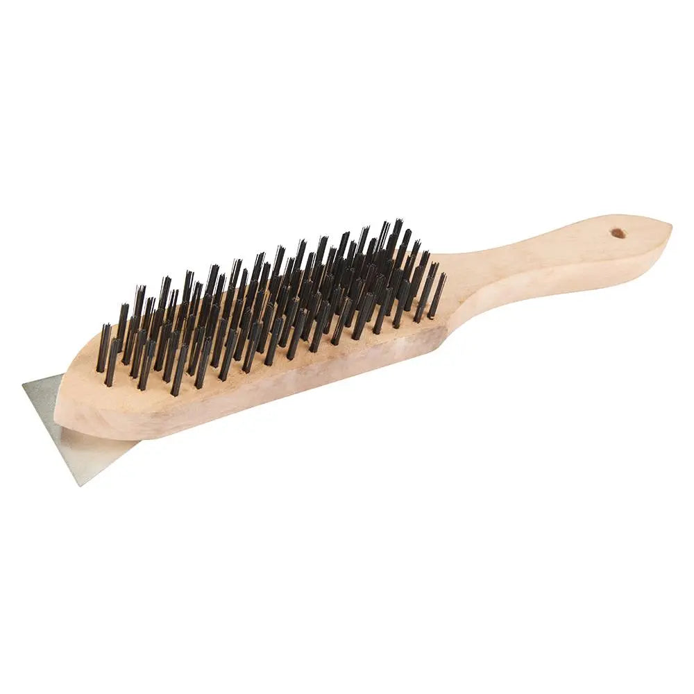 Silverline Wire Brush Scraper Wooden Heavy Duty Steel Bristles 290mm Cleaning White Rose Tools
