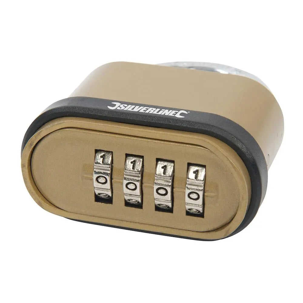 Silverline Zinc Alloy Combination Padlock 4-Digit 50mm 472645  White Rose Tools