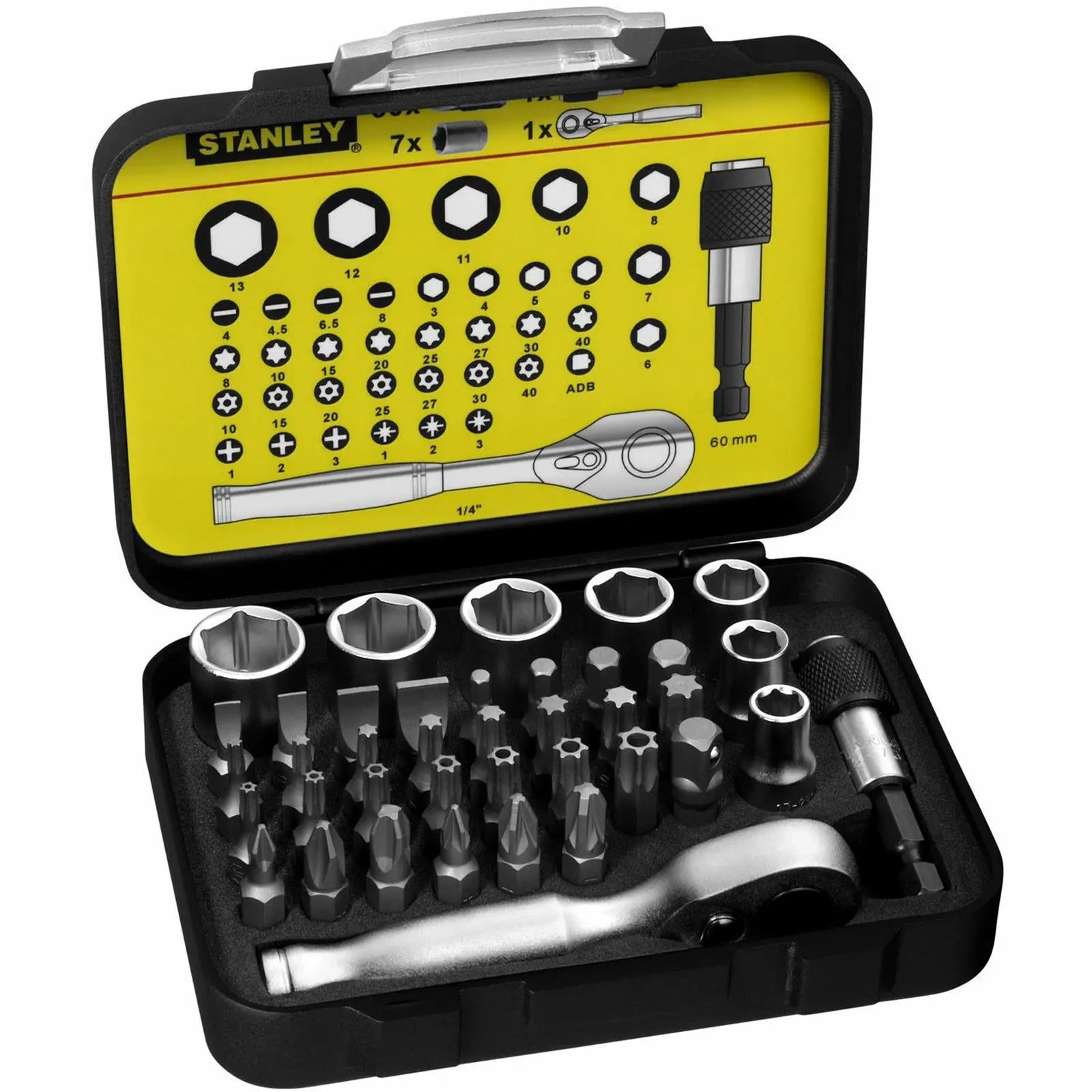 Stanley FatMax Screwdriver Bit & Socket Set Ratchet Metric 1/4" Drive 39pc Slotted Hex Torx Phillips Pozi