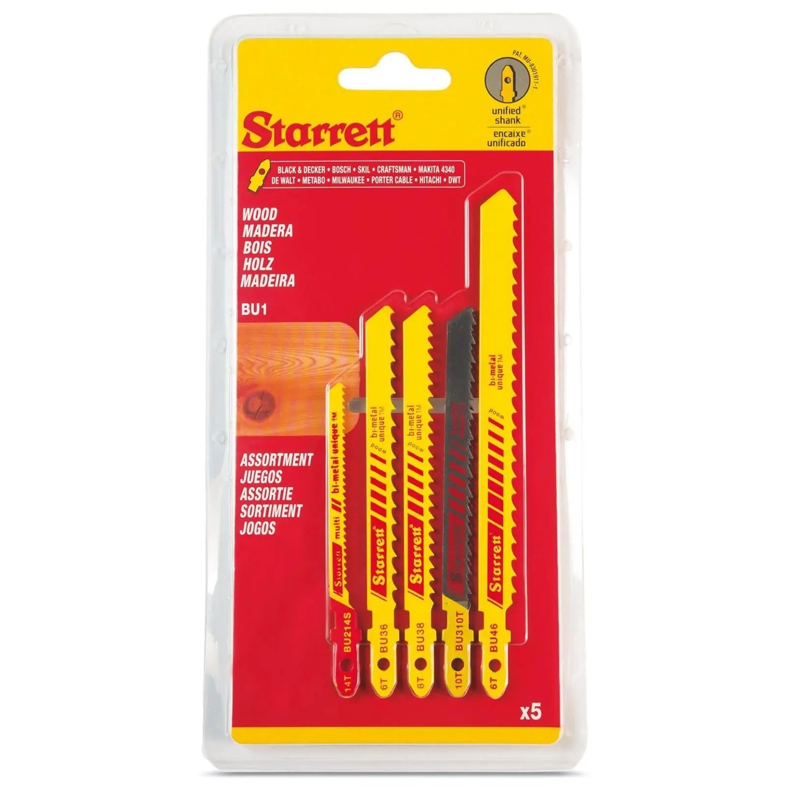 Starrett Jigsaw Blade Set Wood Cutting Assortment 5 Pack Bi-Metal SA390 BU1 White Rose Tools