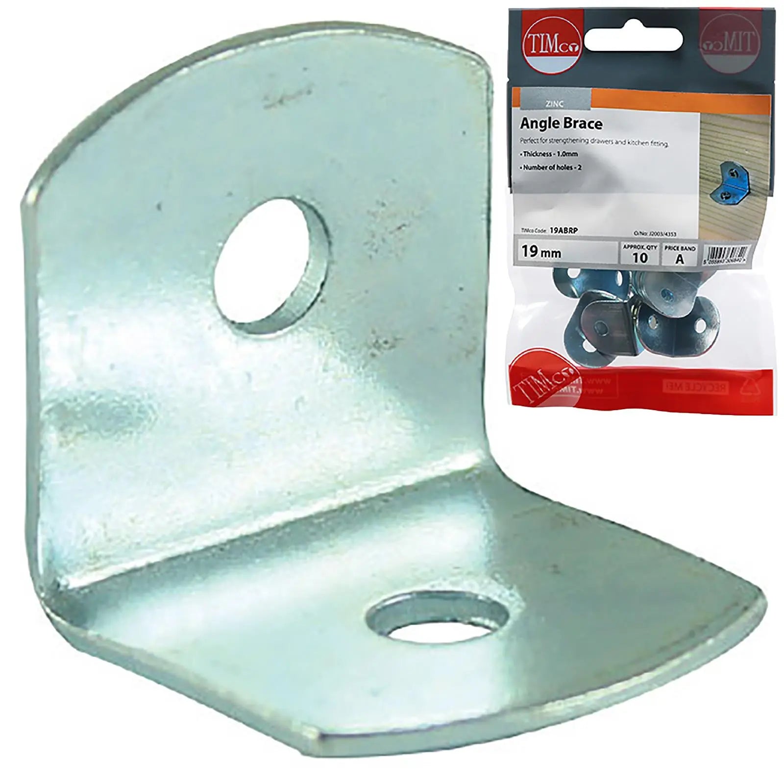 TIMCO Angled Brace for 90 Degree Joists Zinc Plated Steel 19 x 19 x 19mm 10 Pack TIMpac White Rose Tools