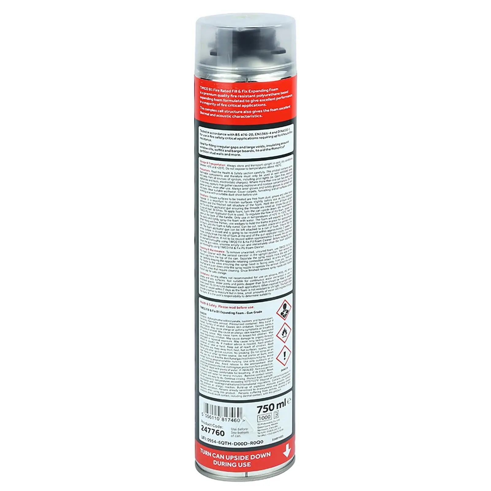 TIMCO B1 Fill and Fix Expanding PU Foam Fire Rated 750ml Can Gun Grade  White Rose Tools