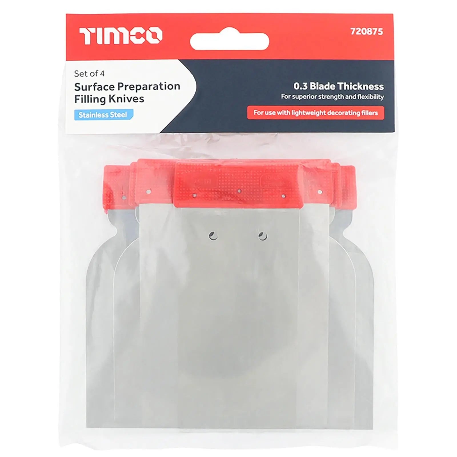 TIMCO Body Filler Applicator Spreader Surface Preparation Set 4 Piece Stainless Steel  White Rose Tools