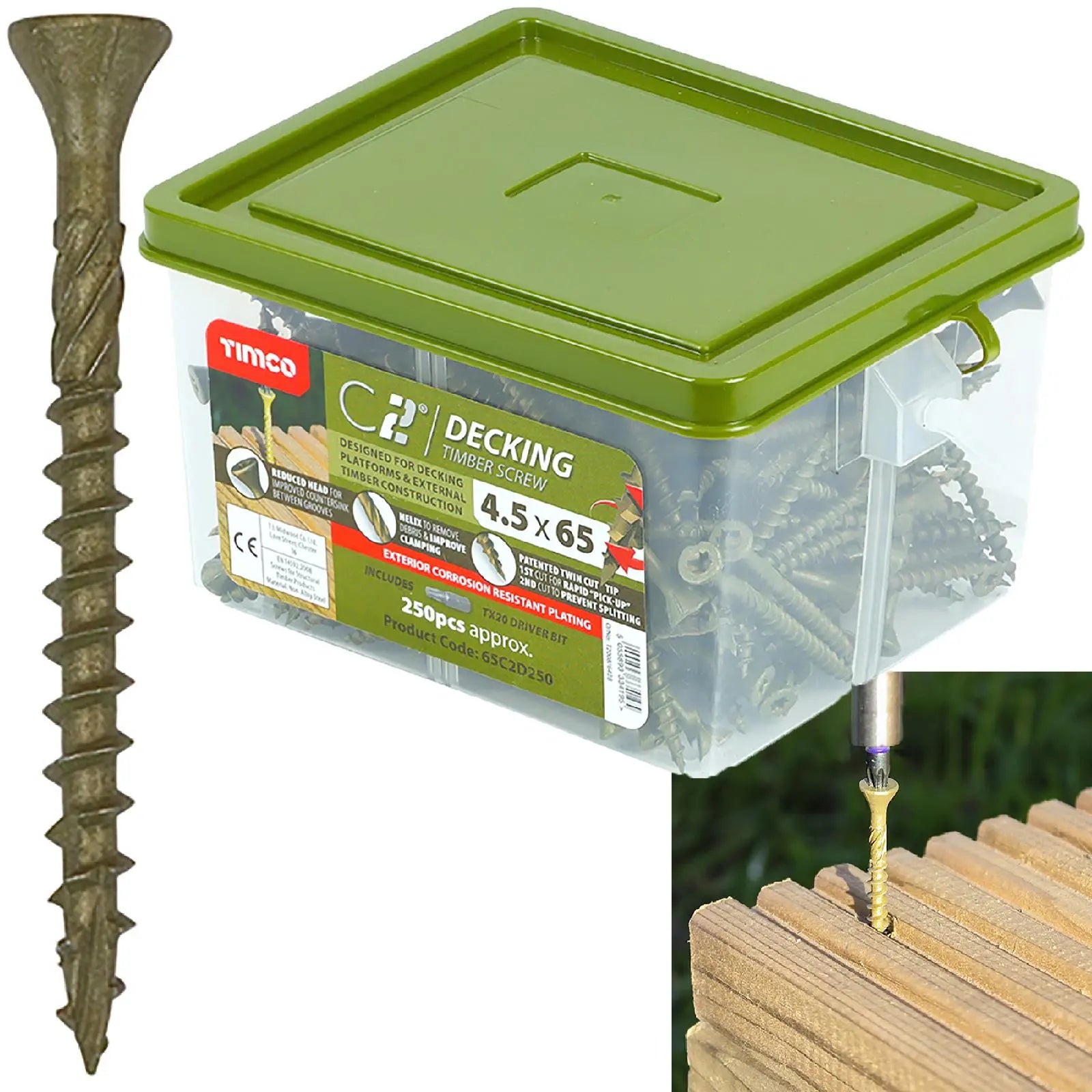 TIMCO C2 Deck Fix Premium Decking Screws Torx Exterior Green Timber Construction White Rose Tools