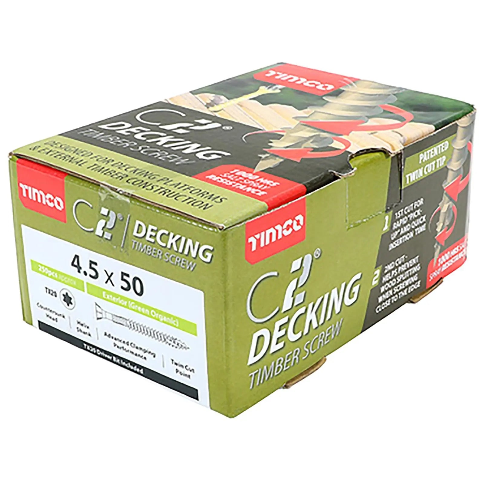 TIMCO C2 Deck Fix Premium Decking Screws Torx Exterior Green Timber Construction White Rose Tools