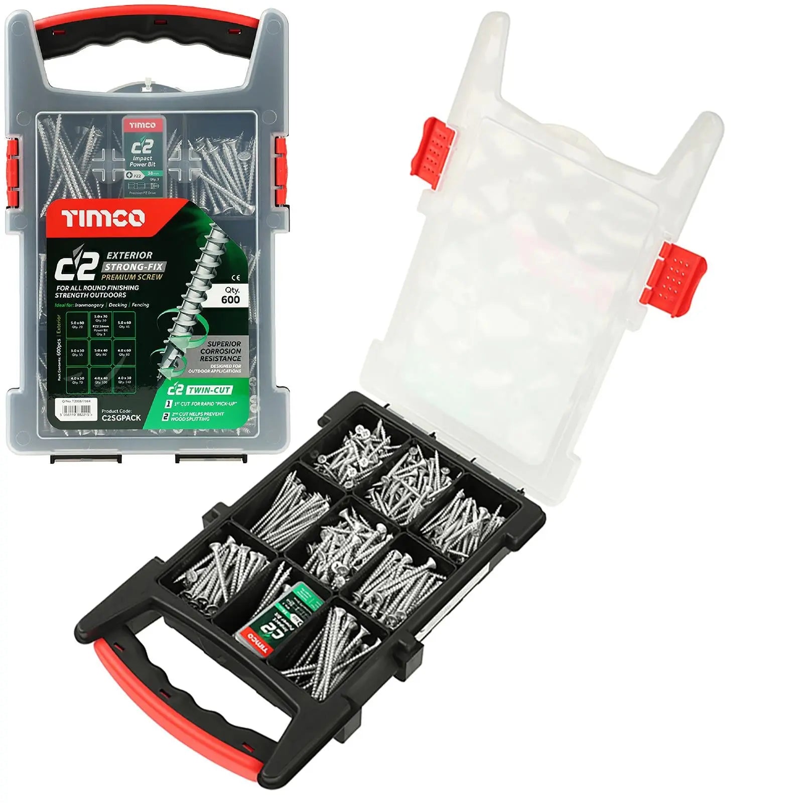 TIMCO C2 Exterior Strong Fix Premium External Screw Pozi Mixed Grab Pack 600 Screws White Rose Tools