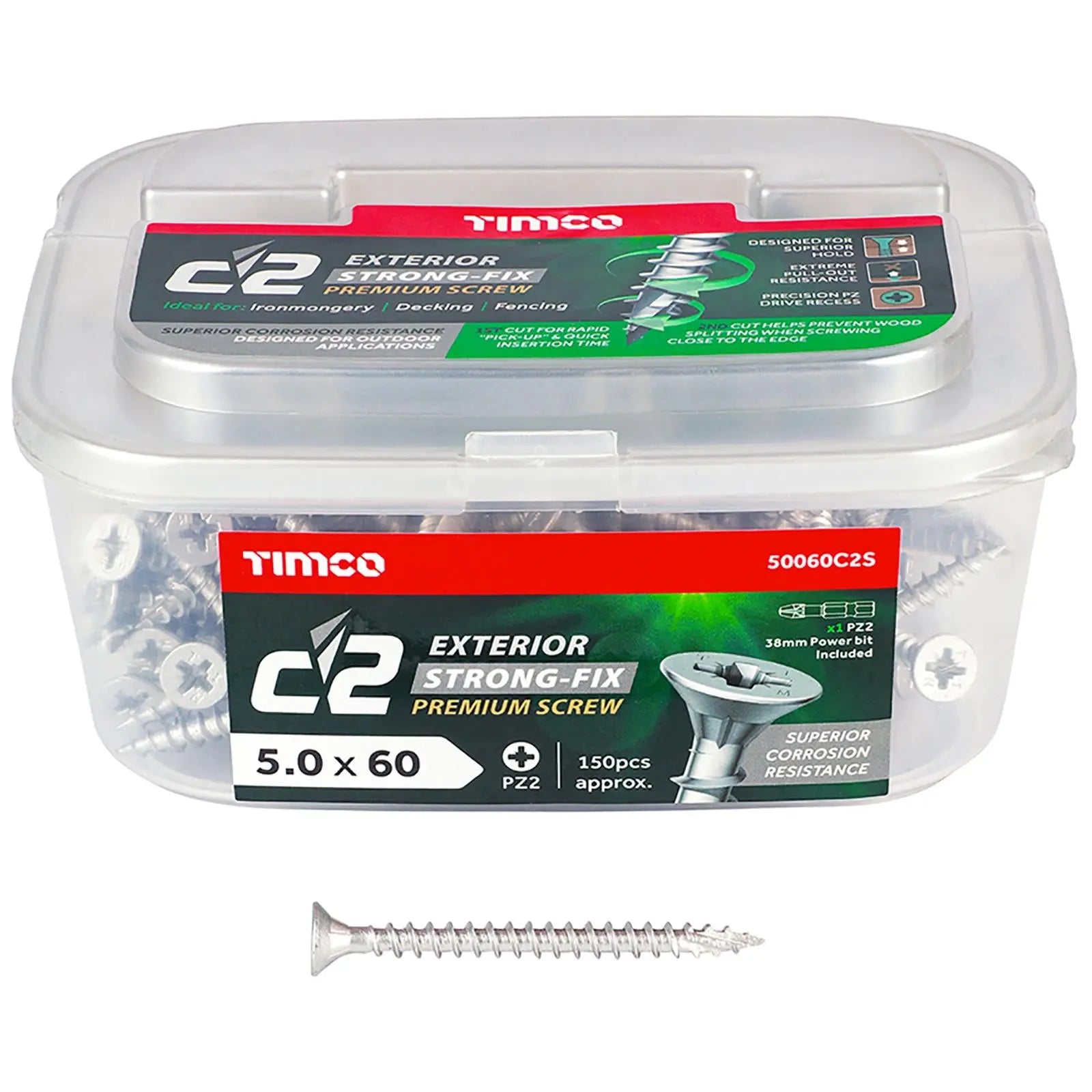 TIMCO C2 Exterior Strong Fix Premium External Screws Pozi Tub Ironmongery Decking Fencing White Rose Tools