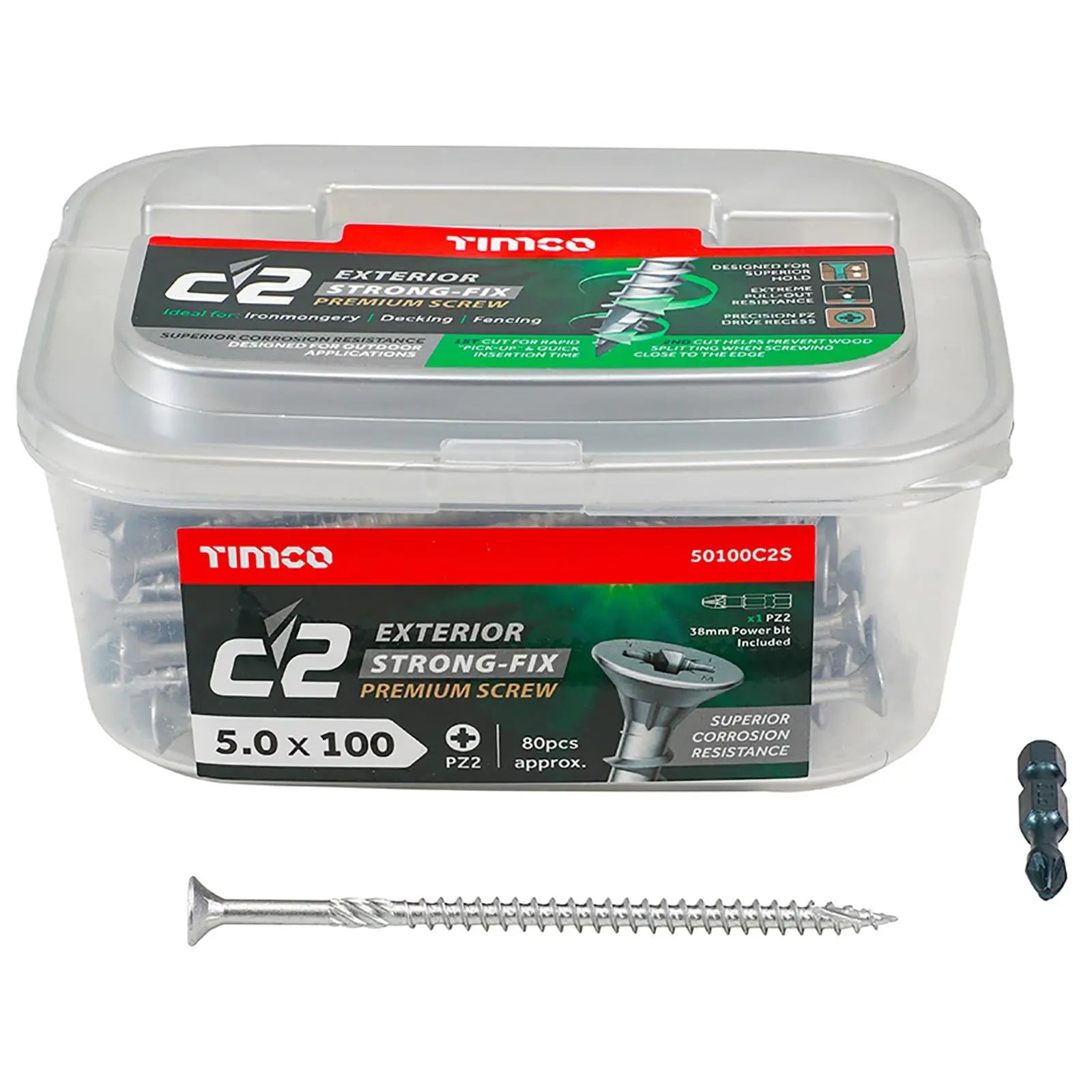 TIMCO C2 Exterior Strong Fix Premium External Screws Pozi Tub Ironmongery Decking Fencing White Rose Tools