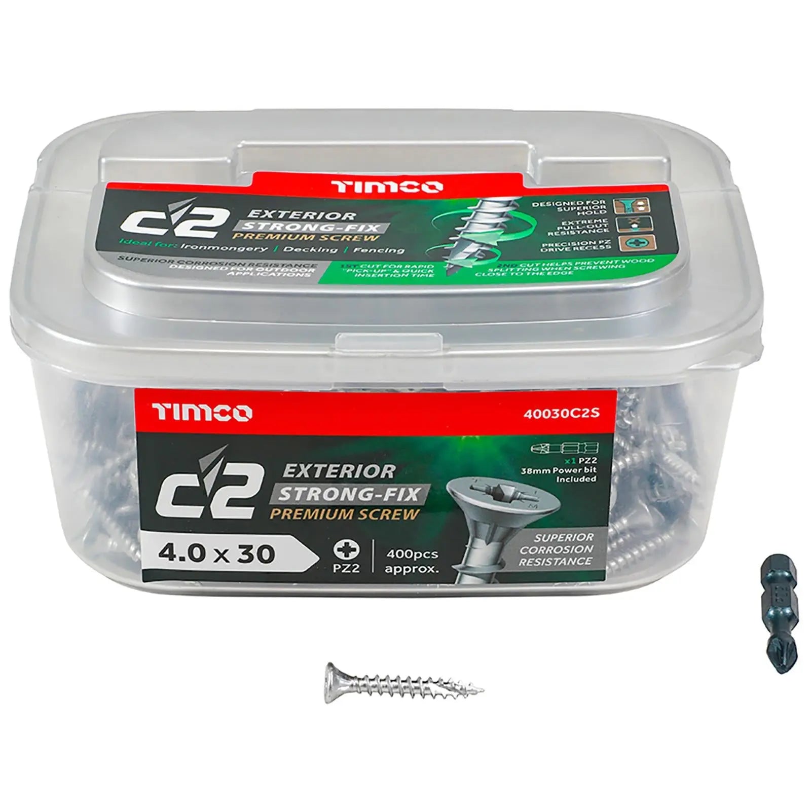 TIMCO C2 Exterior Strong Fix Premium External Screws Pozi Tub Ironmongery Decking Fencing White Rose Tools