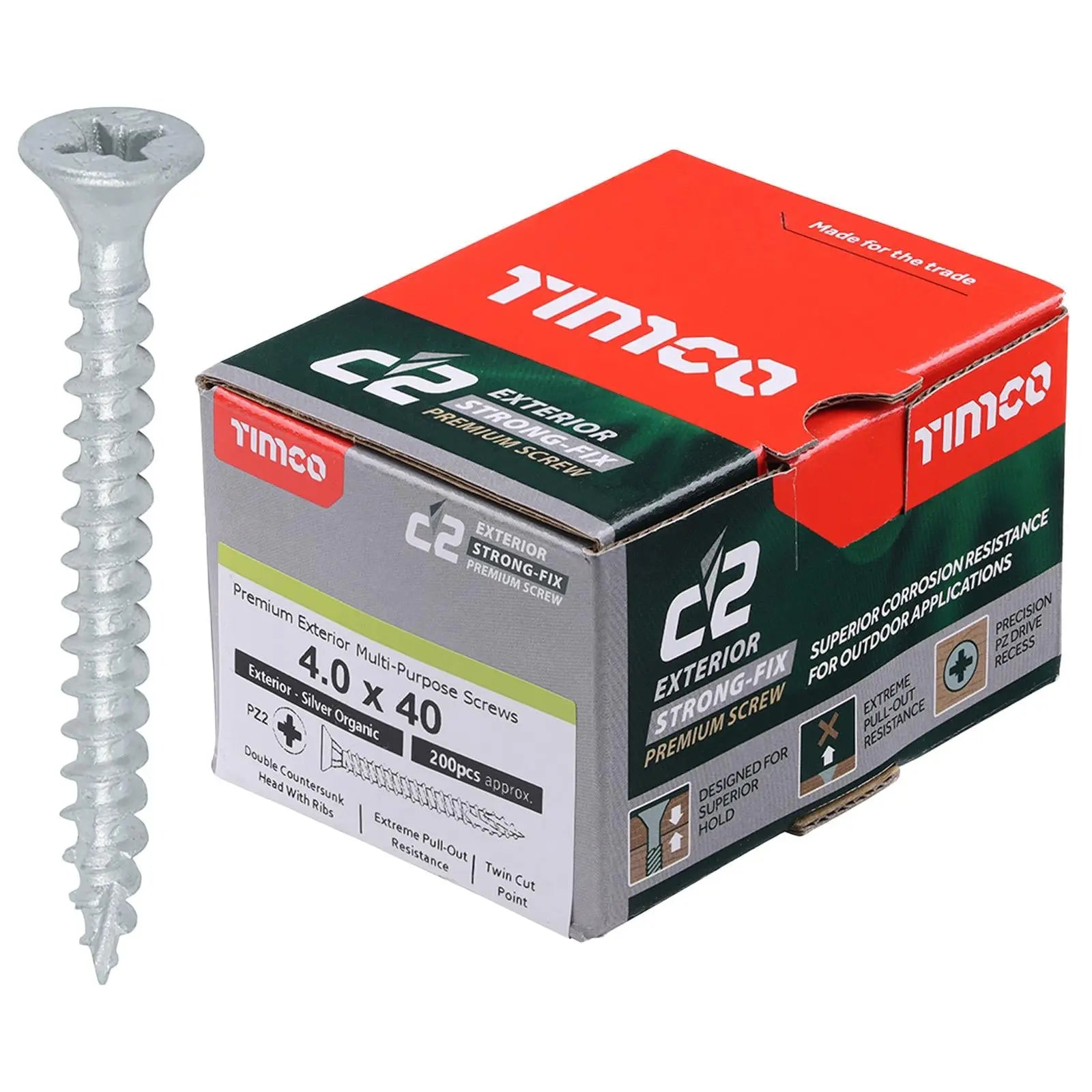 TIMCO C2 Exterior Strong Fix Premium External Wood Screws Pozi Box Exterior Silver Organic - Choose Size White Rose Tools