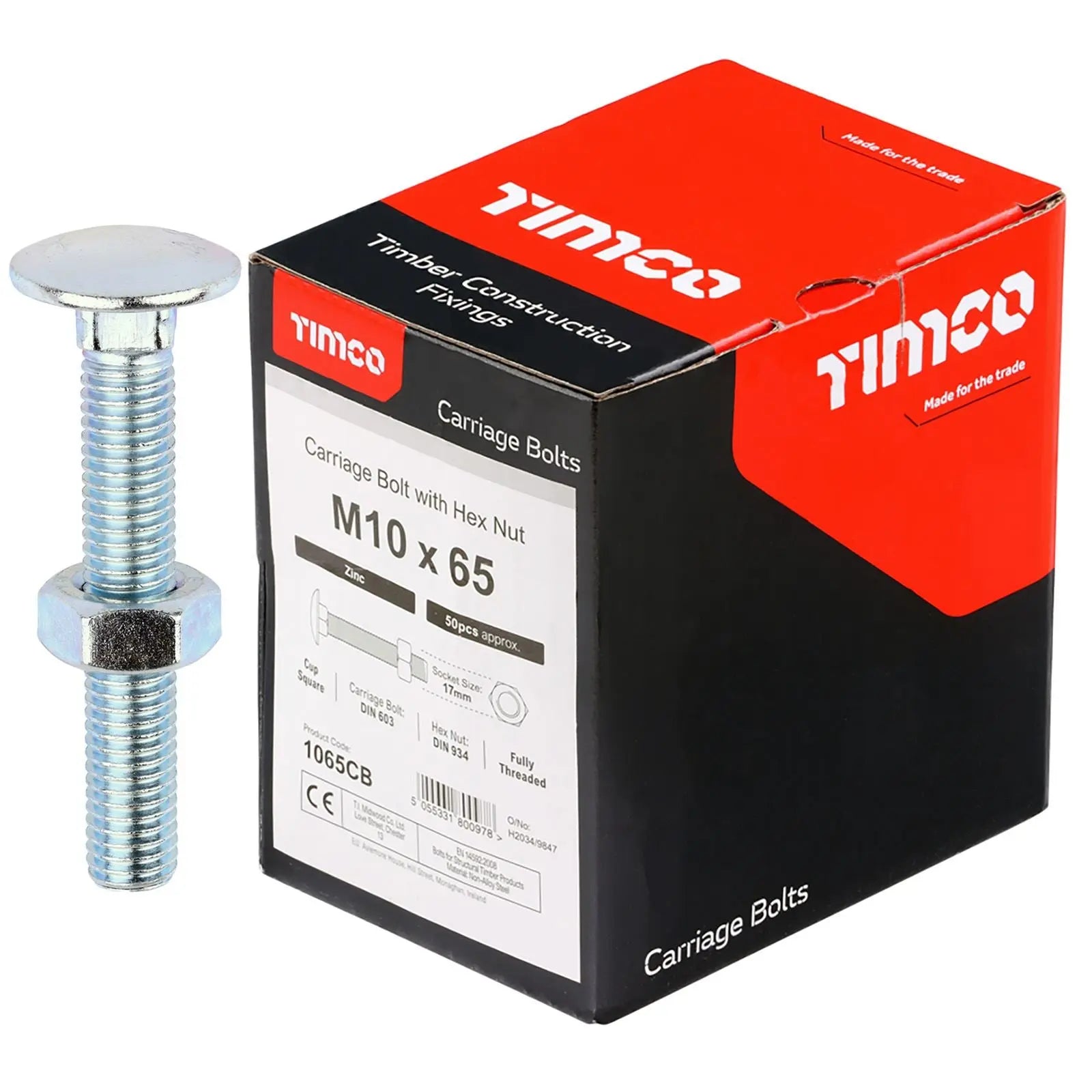 TIMCO Carriage Bolts with Hex Nuts 4.8 Grade Zinc Carbon Steel Boxed M6-M16 - Choose Size White Rose Tools