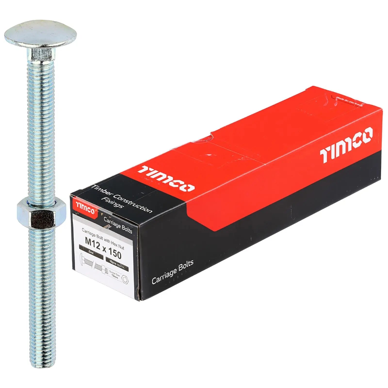 TIMCO Carriage Bolts with Hex Nuts 4.8 Grade Zinc Carbon Steel Boxed M6-M16 - Choose Size White Rose Tools