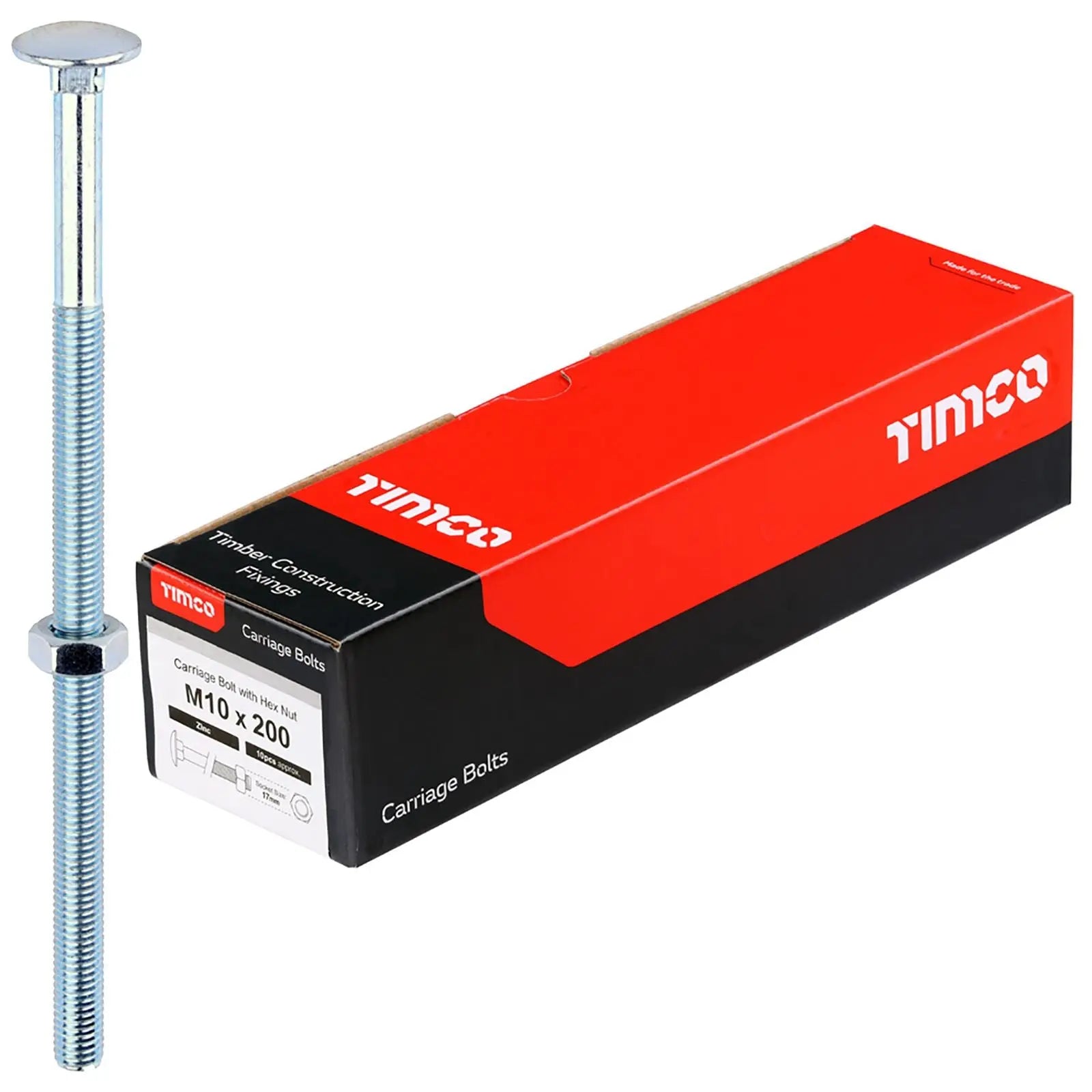 TIMCO Carriage Bolts with Hex Nuts 4.8 Grade Zinc Carbon Steel Boxed M6-M16 - Choose Size White Rose Tools