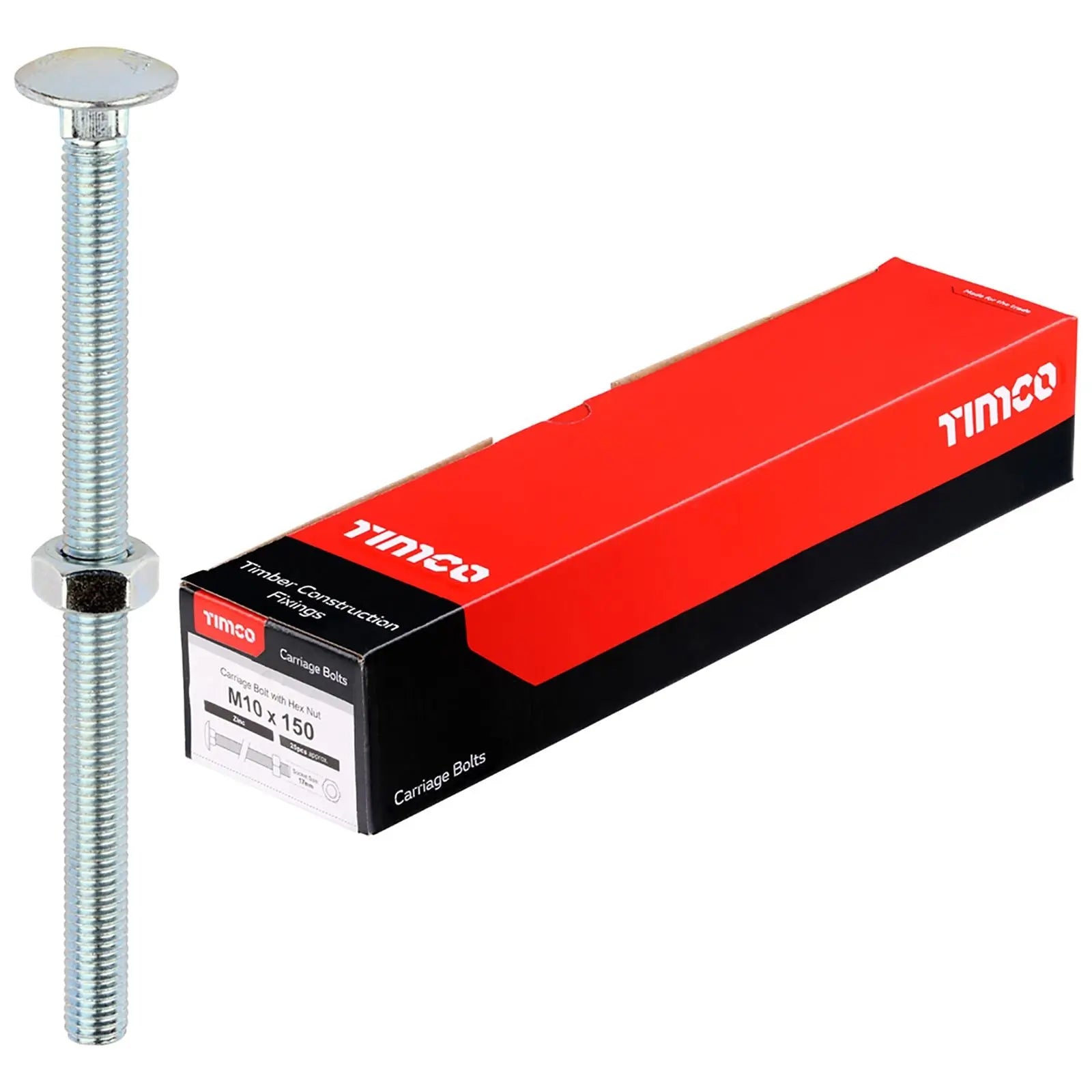 TIMCO Carriage Bolts with Hex Nuts 4.8 Grade Zinc Carbon Steel Boxed M6-M16 - Choose Size White Rose Tools
