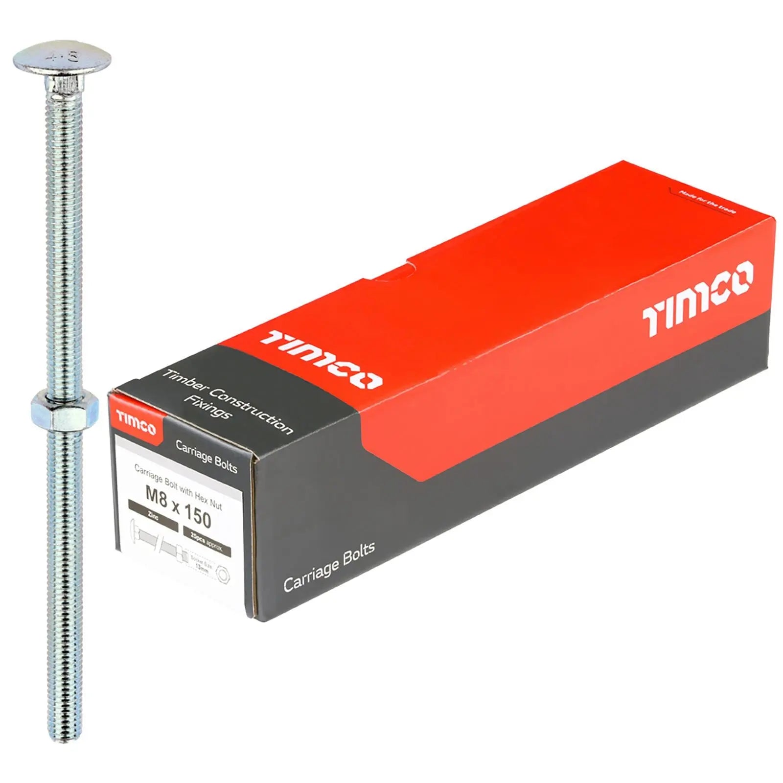 TIMCO Carriage Bolts with Hex Nuts 4.8 Grade Zinc Carbon Steel Boxed M6-M16 - Choose Size White Rose Tools
