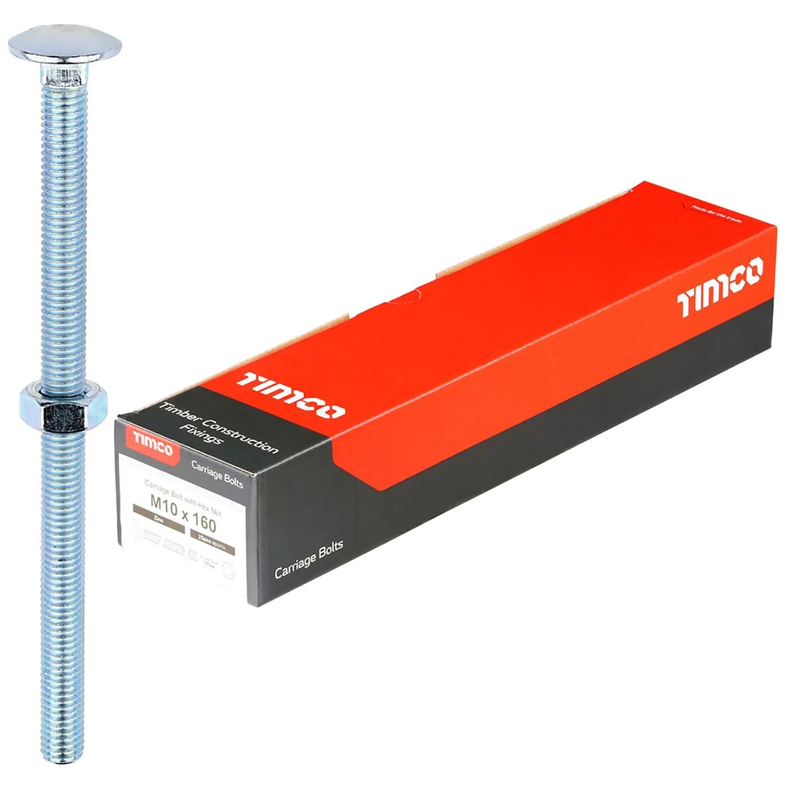 TIMCO Carriage Bolts with Hex Nuts 4.8 Grade Zinc Carbon Steel Boxed M6-M16 - Choose Size White Rose Tools