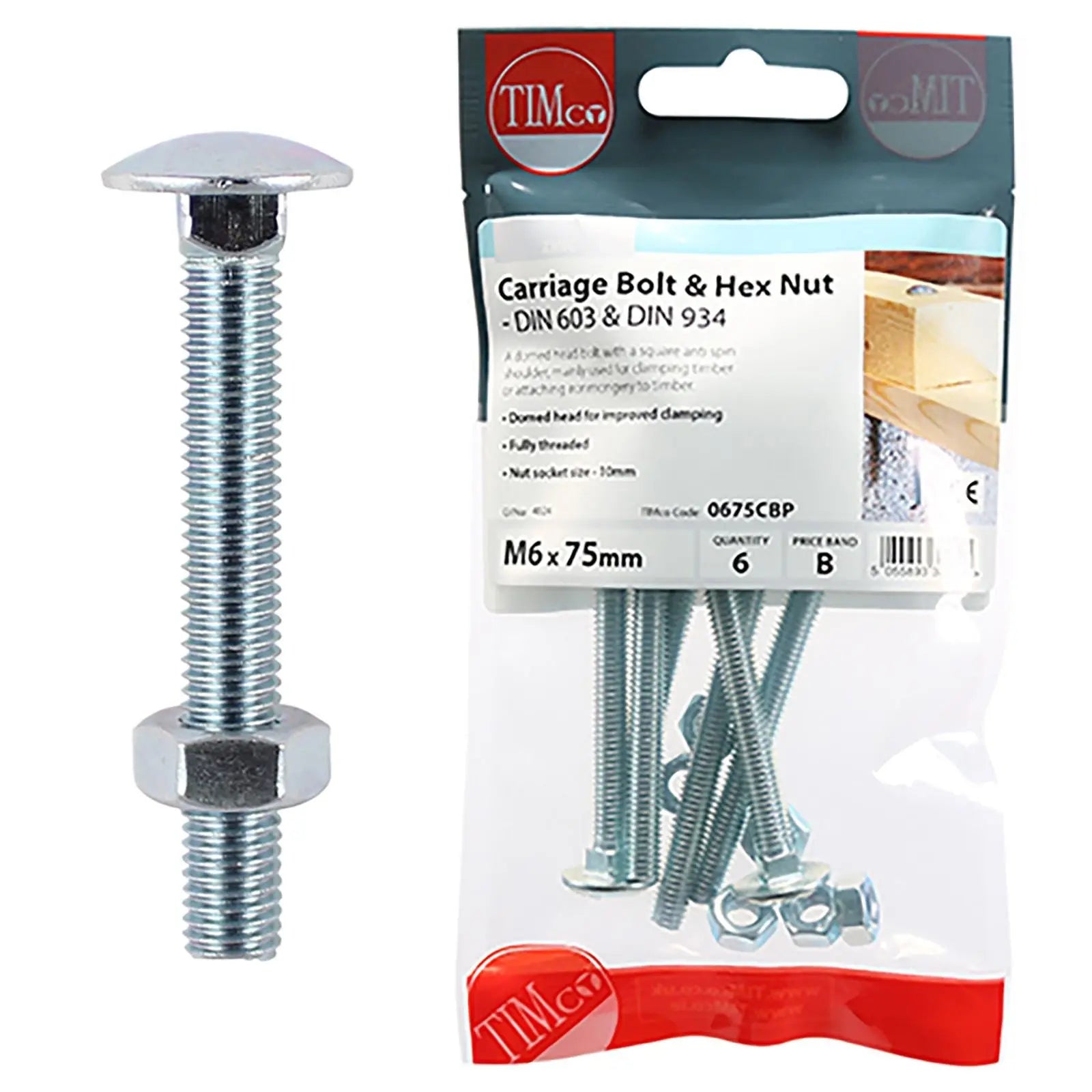 TIMCO Carriage Bolts with Hex Nuts 4.8 Grade Zinc Carbon Steel TIMpac M6-M12 - Choose Size White Rose Tools