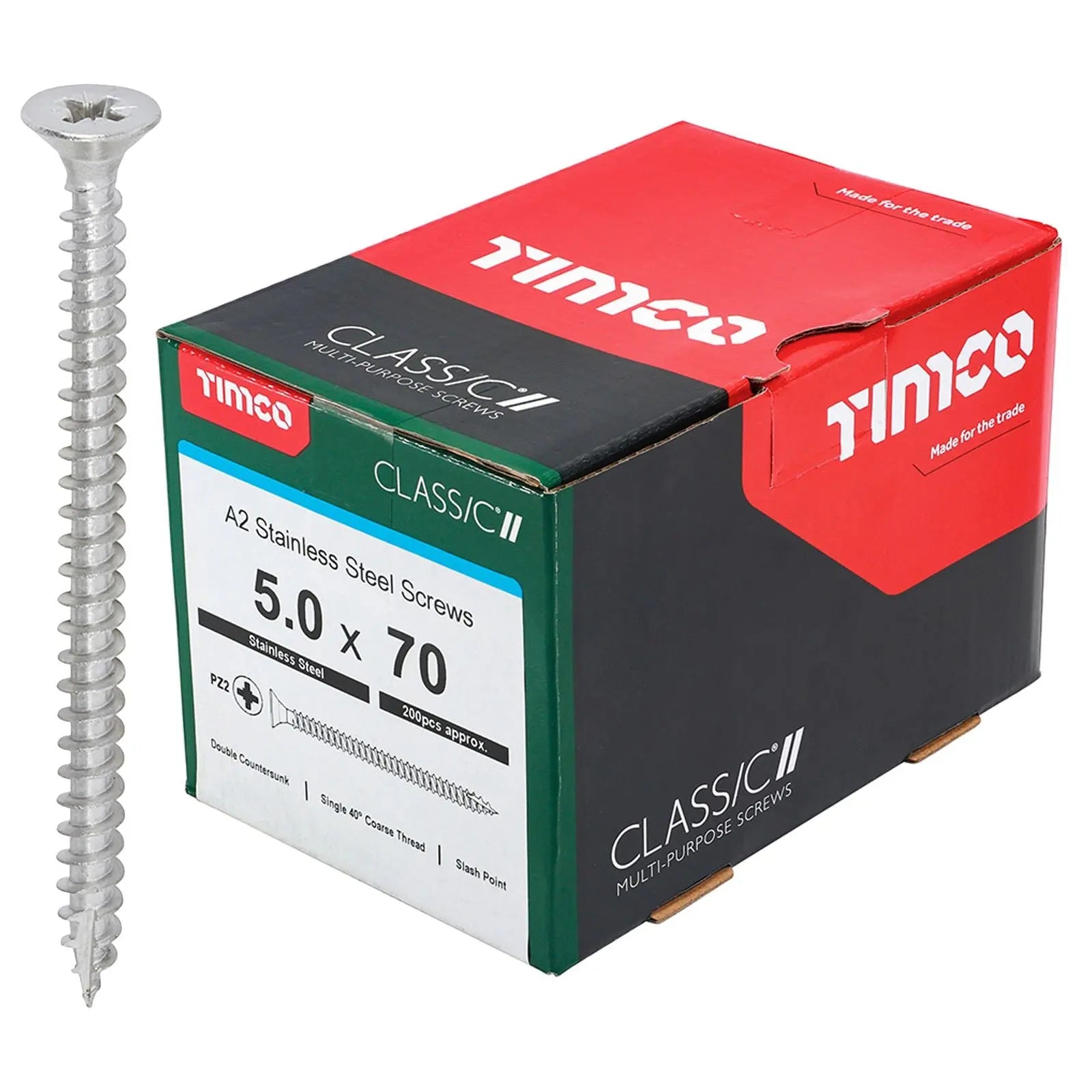TIMCO Classic Multi Purpose Screws A2 Stainless Steel Double Countersunk Boxed - Choose Size White Rose Tools
