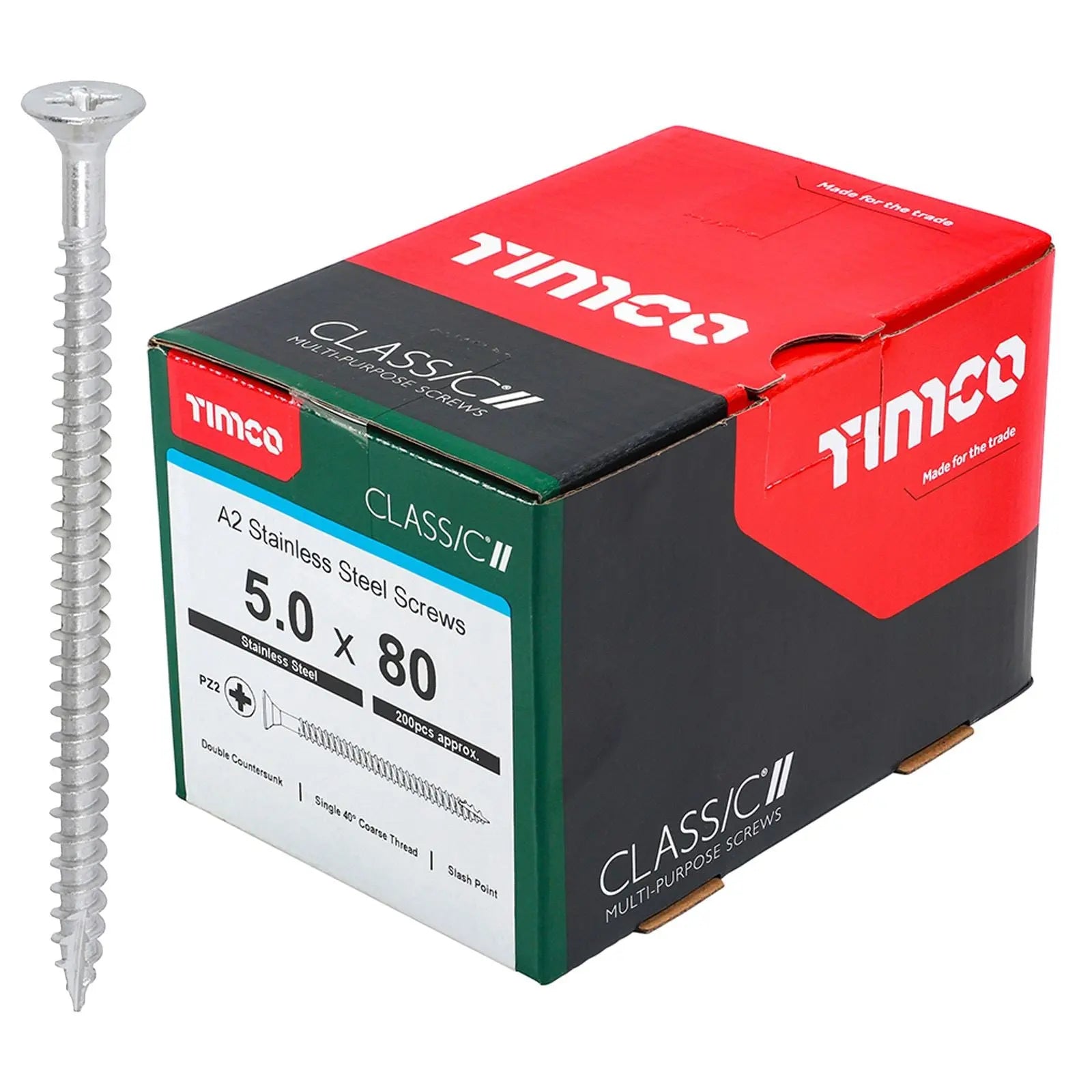 TIMCO Classic Multi Purpose Screws A2 Stainless Steel Double Countersunk Boxed - Choose Size White Rose Tools