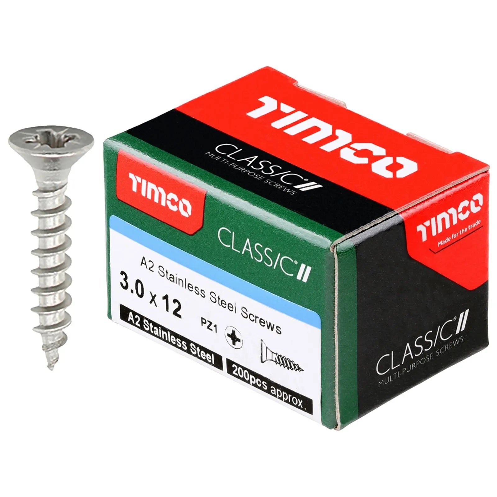 TIMCO Classic Multi Purpose Screws A2 Stainless Steel Double Countersunk Boxed - Choose Size White Rose Tools