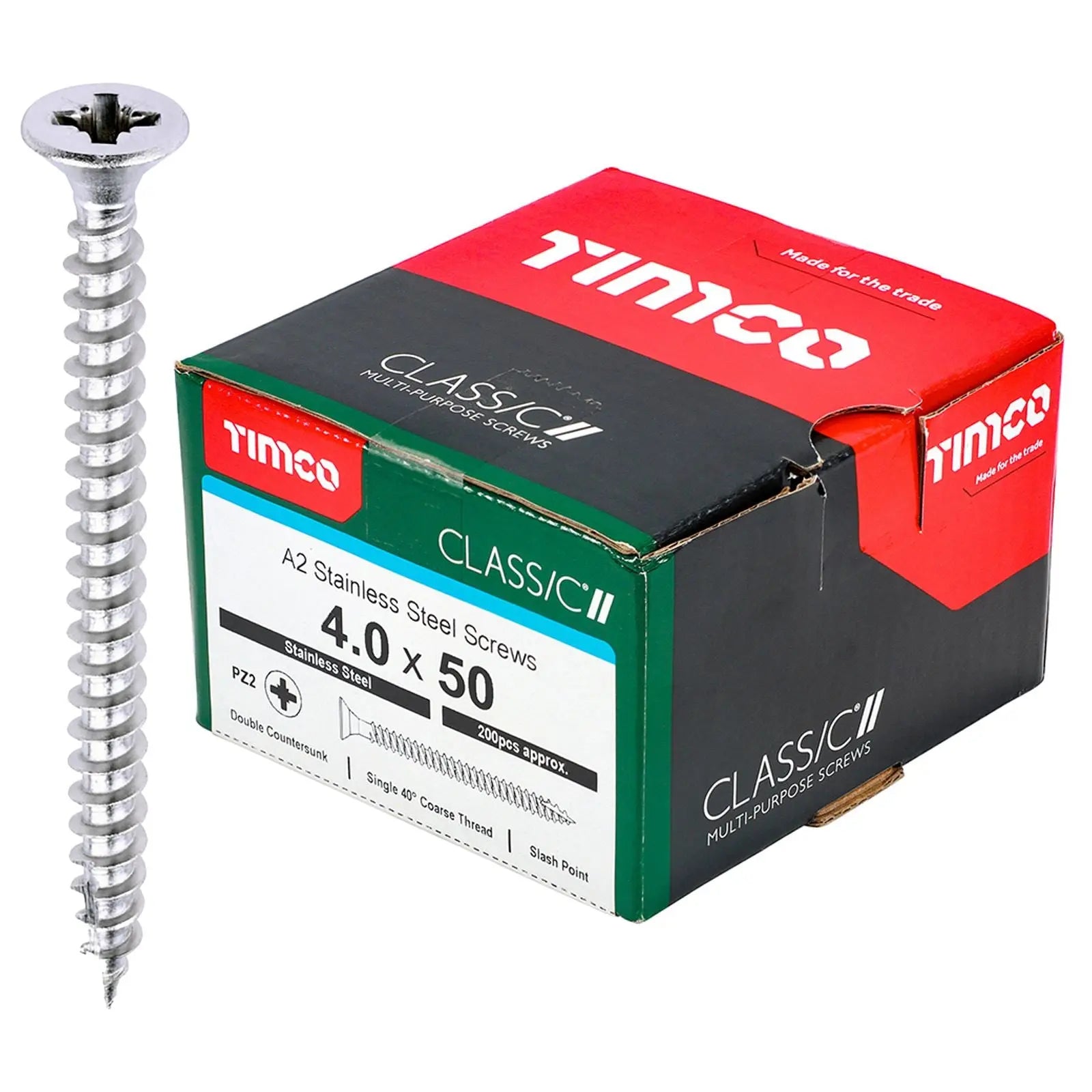 TIMCO Classic Multi Purpose Screws A2 Stainless Steel Double Countersunk Boxed - Choose Size White Rose Tools