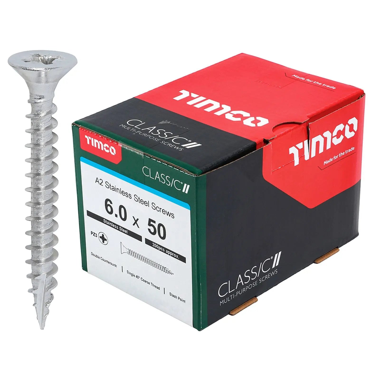 TIMCO Classic Multi Purpose Screws A2 Stainless Steel Double Countersunk Boxed - Choose Size White Rose Tools