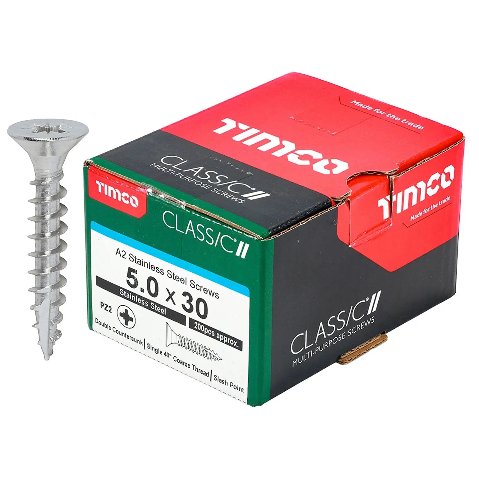 TIMCO Classic Multi Purpose Screws A2 Stainless Steel Double Countersunk Boxed - Choose Size White Rose Tools