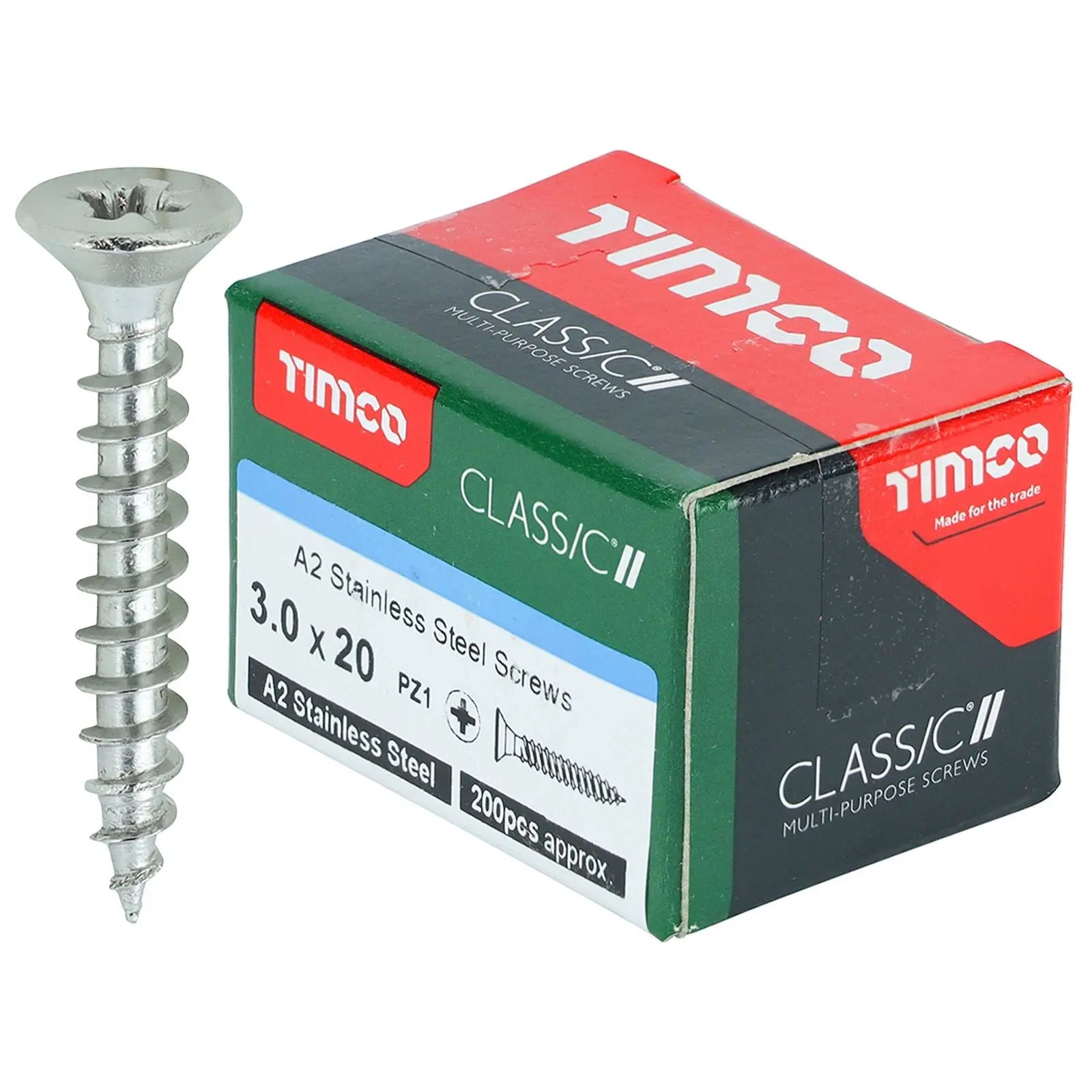 TIMCO Classic Multi Purpose Screws A2 Stainless Steel Double Countersunk Boxed - Choose Size White Rose Tools