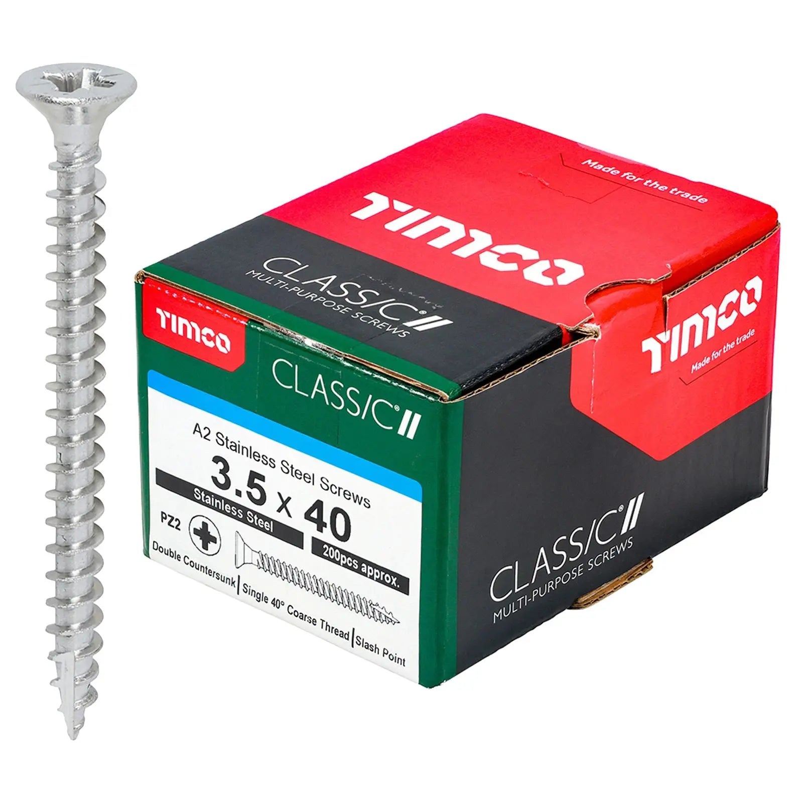 TIMCO Classic Multi Purpose Screws A2 Stainless Steel Double Countersunk Boxed - Choose Size White Rose Tools