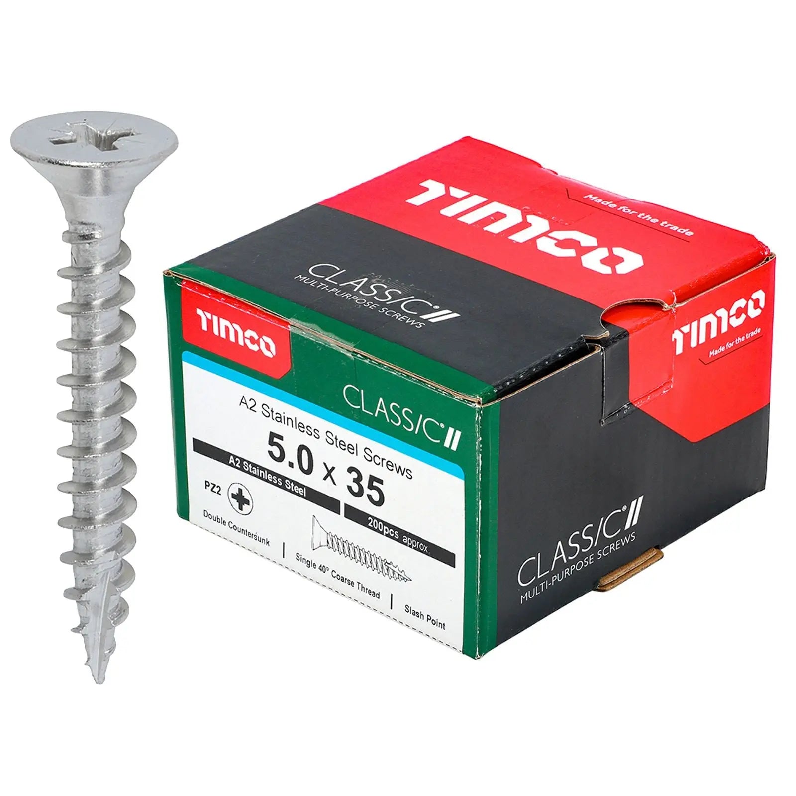 TIMCO Classic Multi Purpose Screws A2 Stainless Steel Double Countersunk Boxed - Choose Size White Rose Tools