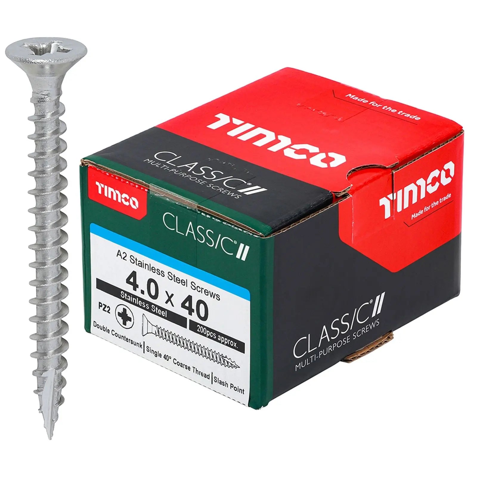 TIMCO Classic Multi Purpose Screws A2 Stainless Steel Double Countersunk Boxed - Choose Size White Rose Tools