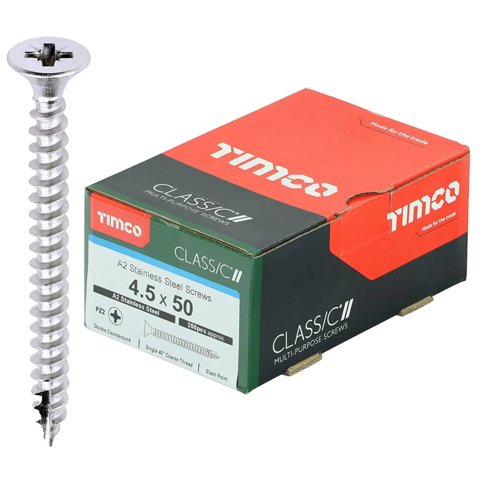 TIMCO Classic Multi Purpose Screws A2 Stainless Steel Double Countersunk Boxed - Choose Size White Rose Tools