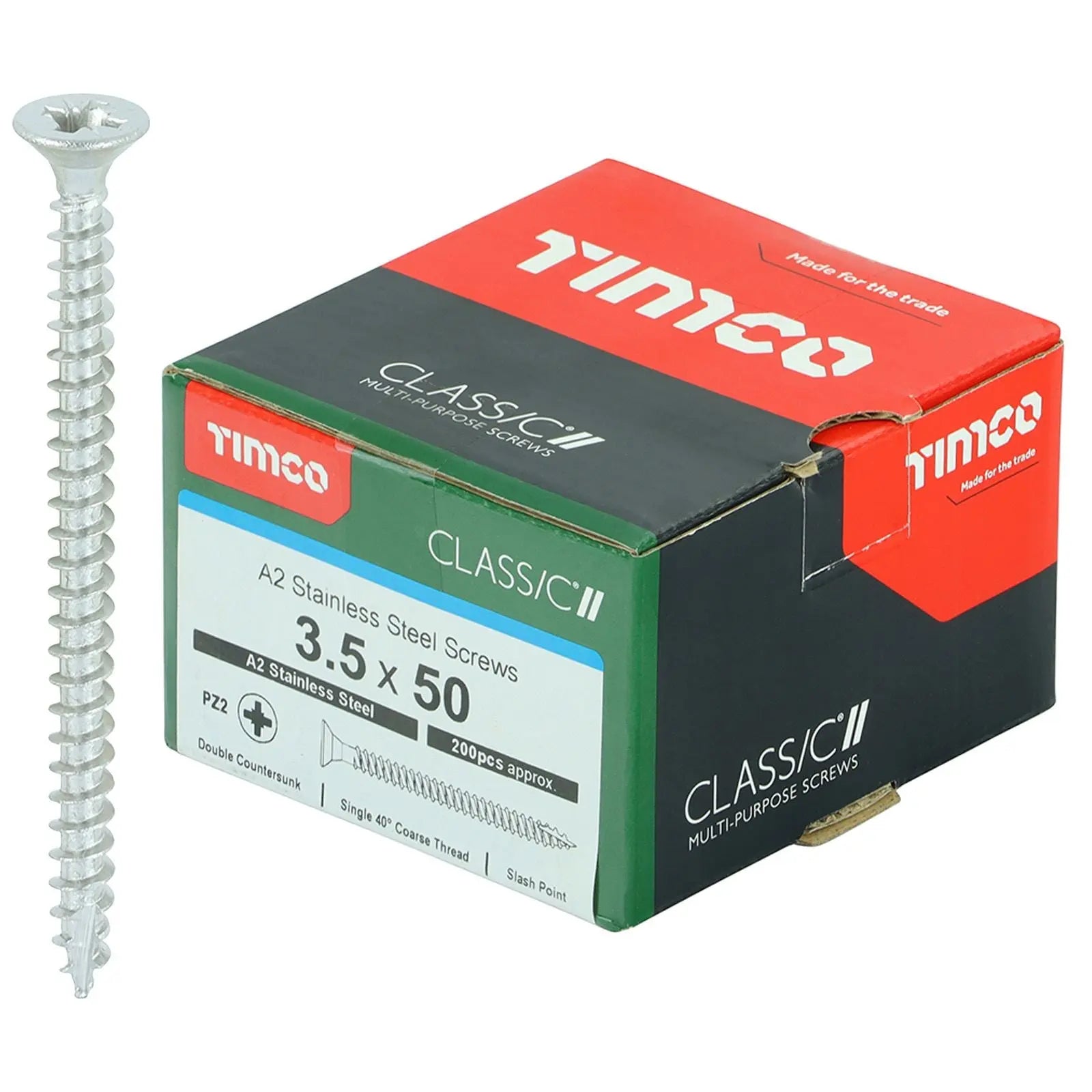TIMCO Classic Multi Purpose Screws A2 Stainless Steel Double Countersunk Boxed - Choose Size White Rose Tools