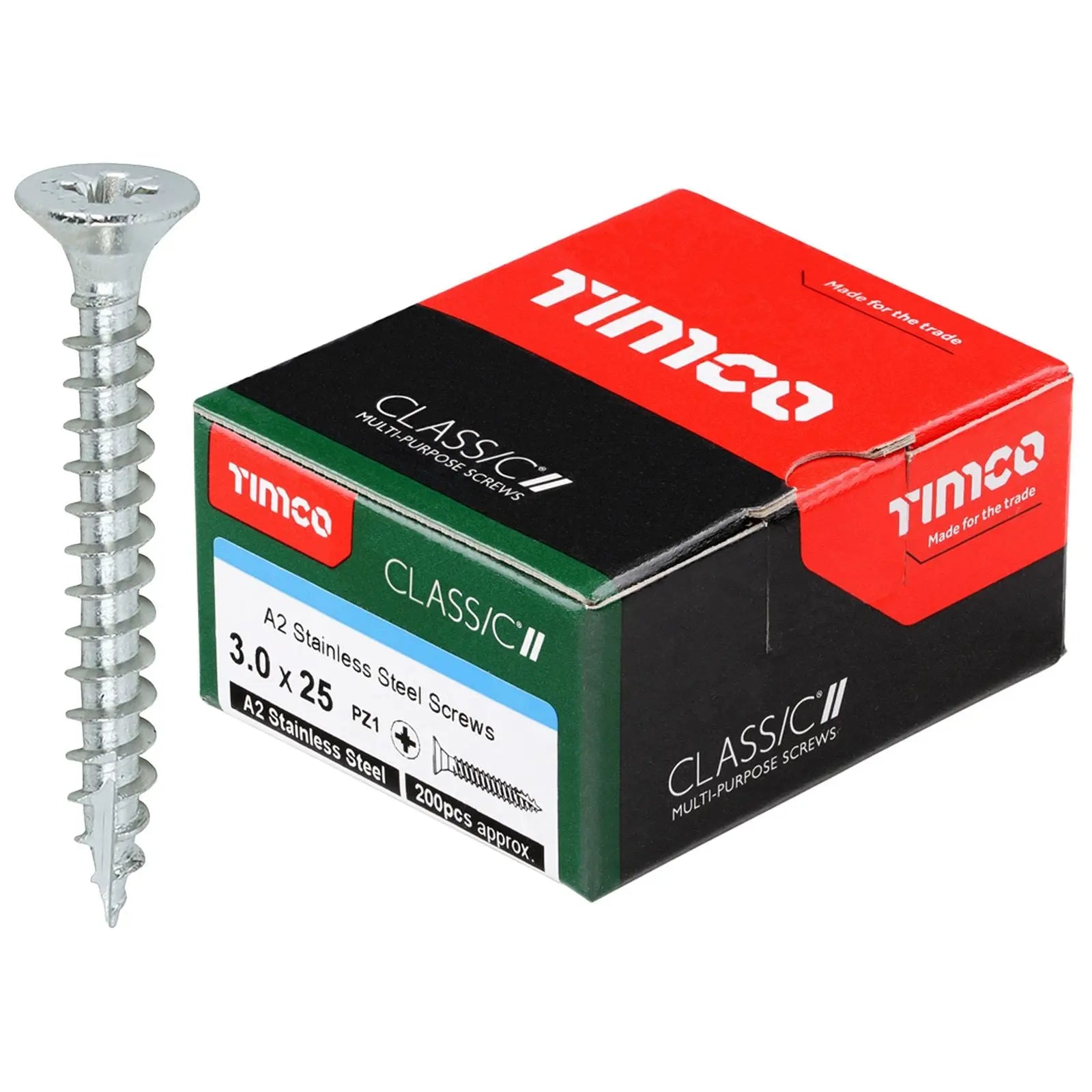 TIMCO Classic Multi Purpose Screws A2 Stainless Steel Double Countersunk Boxed - Choose Size White Rose Tools