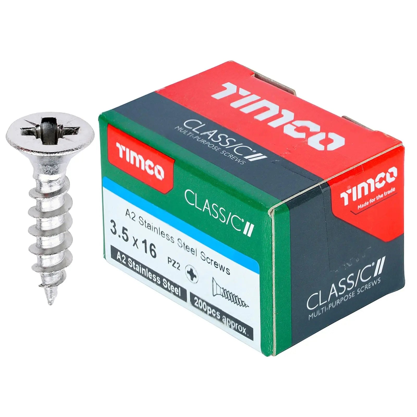 TIMCO Classic Multi Purpose Screws A2 Stainless Steel Double Countersunk Boxed - Choose Size White Rose Tools