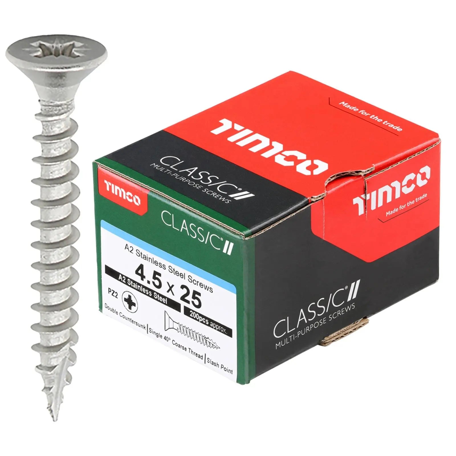 TIMCO Classic Multi Purpose Screws A2 Stainless Steel Double Countersunk Boxed - Choose Size White Rose Tools