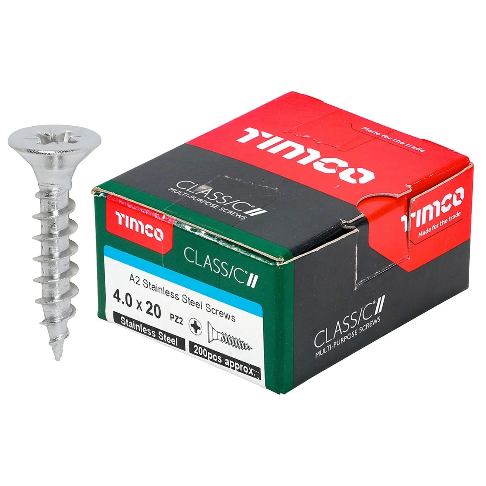 TIMCO Classic Multi Purpose Screws A2 Stainless Steel Double Countersunk Boxed - Choose Size White Rose Tools