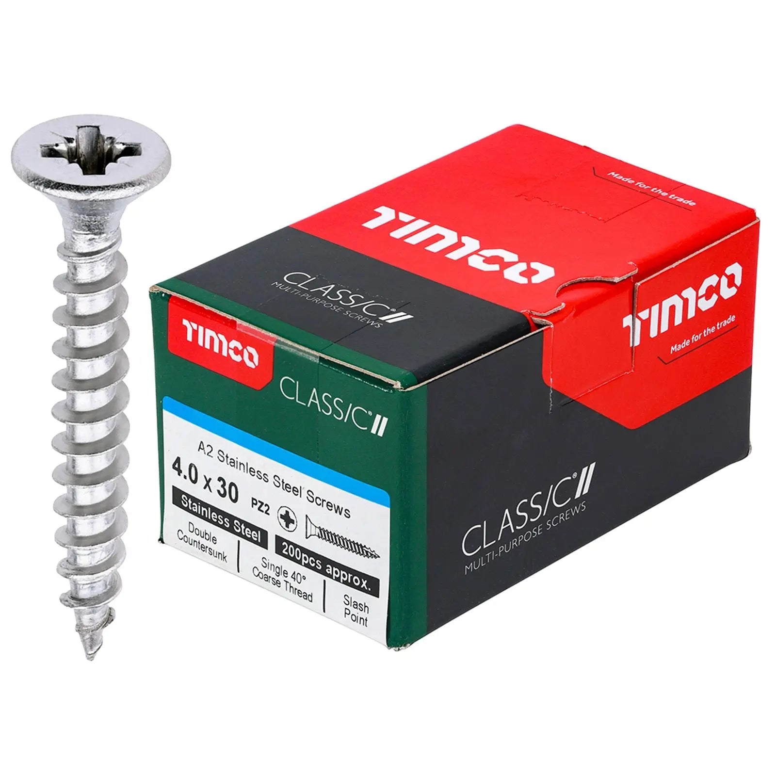 TIMCO Classic Multi Purpose Screws A2 Stainless Steel Double Countersunk Boxed - Choose Size White Rose Tools